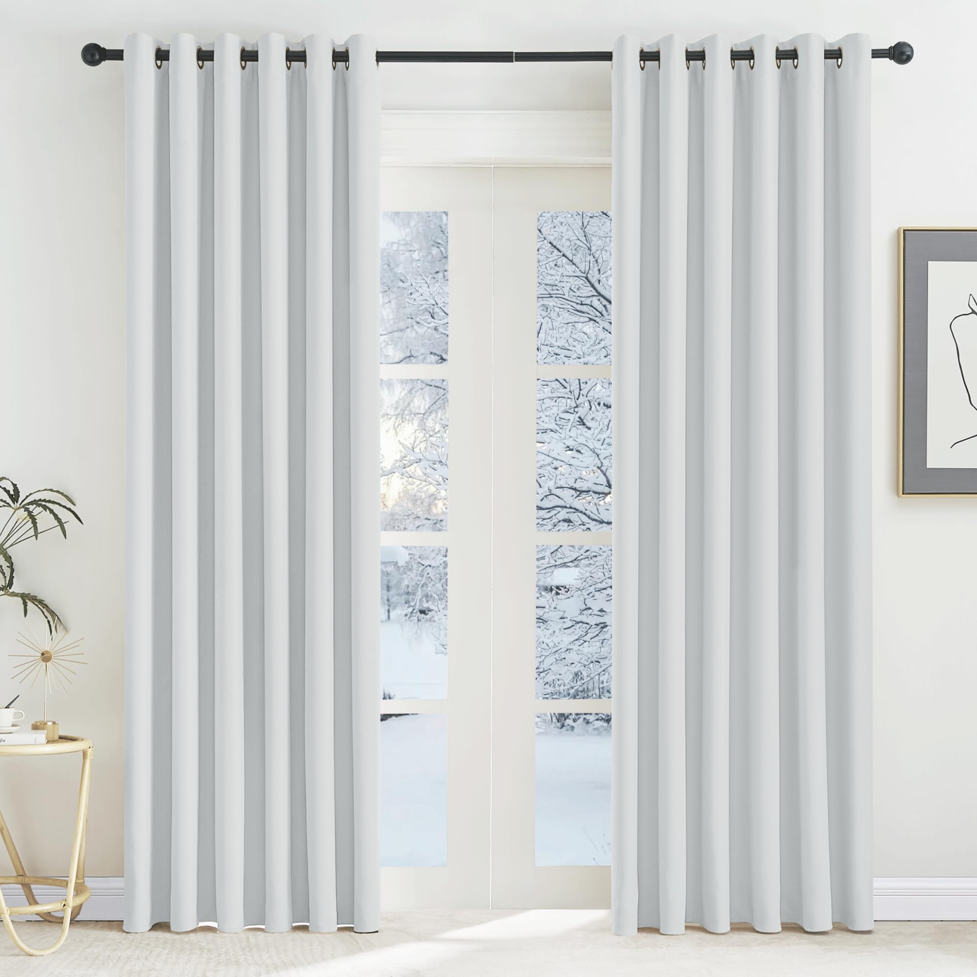 KGORGE Cortinas Blancas Cortinas de Salon Modernas Cortina Termica Aislante Frio y Calor Cortinas para Habitacion Matrimonio Cortinas Opacas con Ojales, 2 Piezas, 200x220cm, Blanco Gris