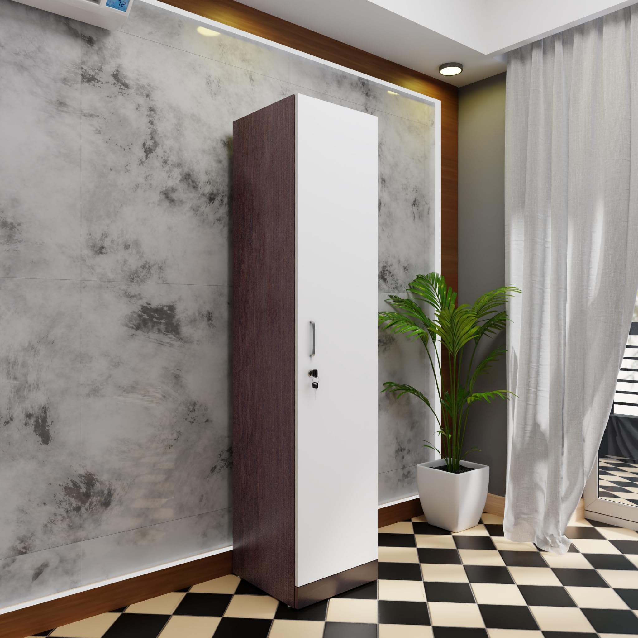 VIKI Wardrobe | Wooden Almirah for Clothes,Door for Bedroom, 1 Door Wardrobe with Doors (Dark Wenge, Frosty White - 40D x 40W x 180H) | 1 Year Warranty | DIY