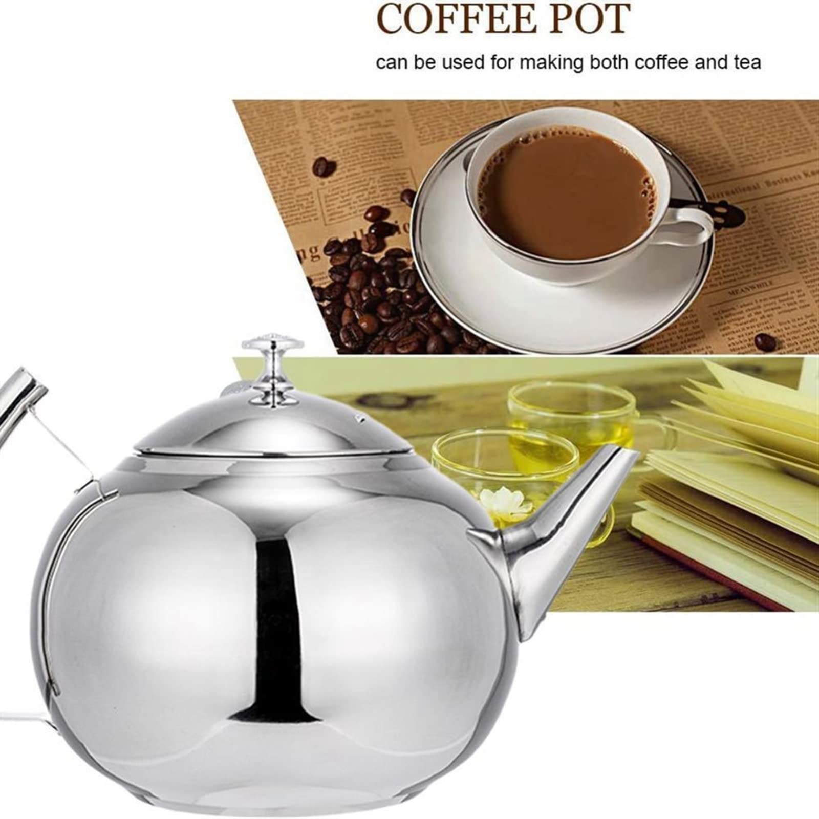 Tea Kettles, Kettle,TeapotWhistling Kettle. Silver Gold Colors Tea Kettle with Infuser Stovetop Teapots Steel Water Kettle Coffee Pot with Hotel Tea Tea Restaurant Pot Kettle (Color : Gold, Size : 1.