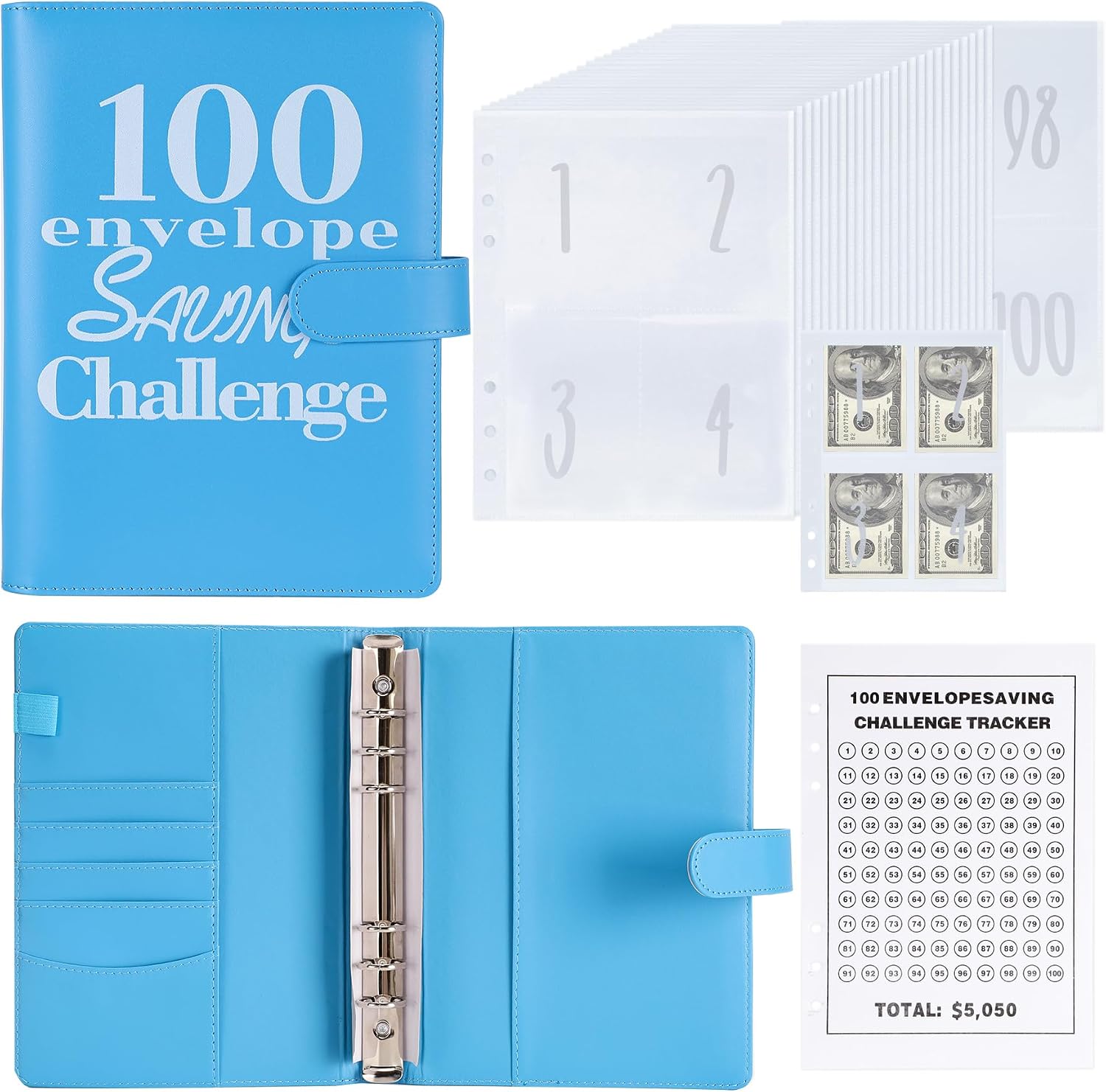NICOOTH Money Saving Binder 100 Envelope Savings Challenge Book Save $5050