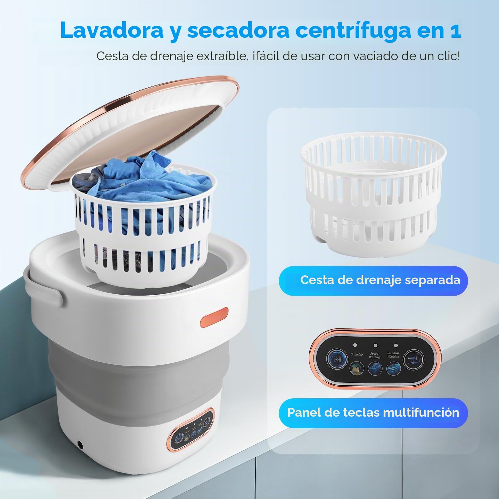 Mini Lavadora 13L, Lavadora Portátil Con Centrifugado, Lavadora Pequeña Con 3 Modos, Lavadora Móvil, Lavadora De Camping Para Ropa Interior Y Ropa De Bebé