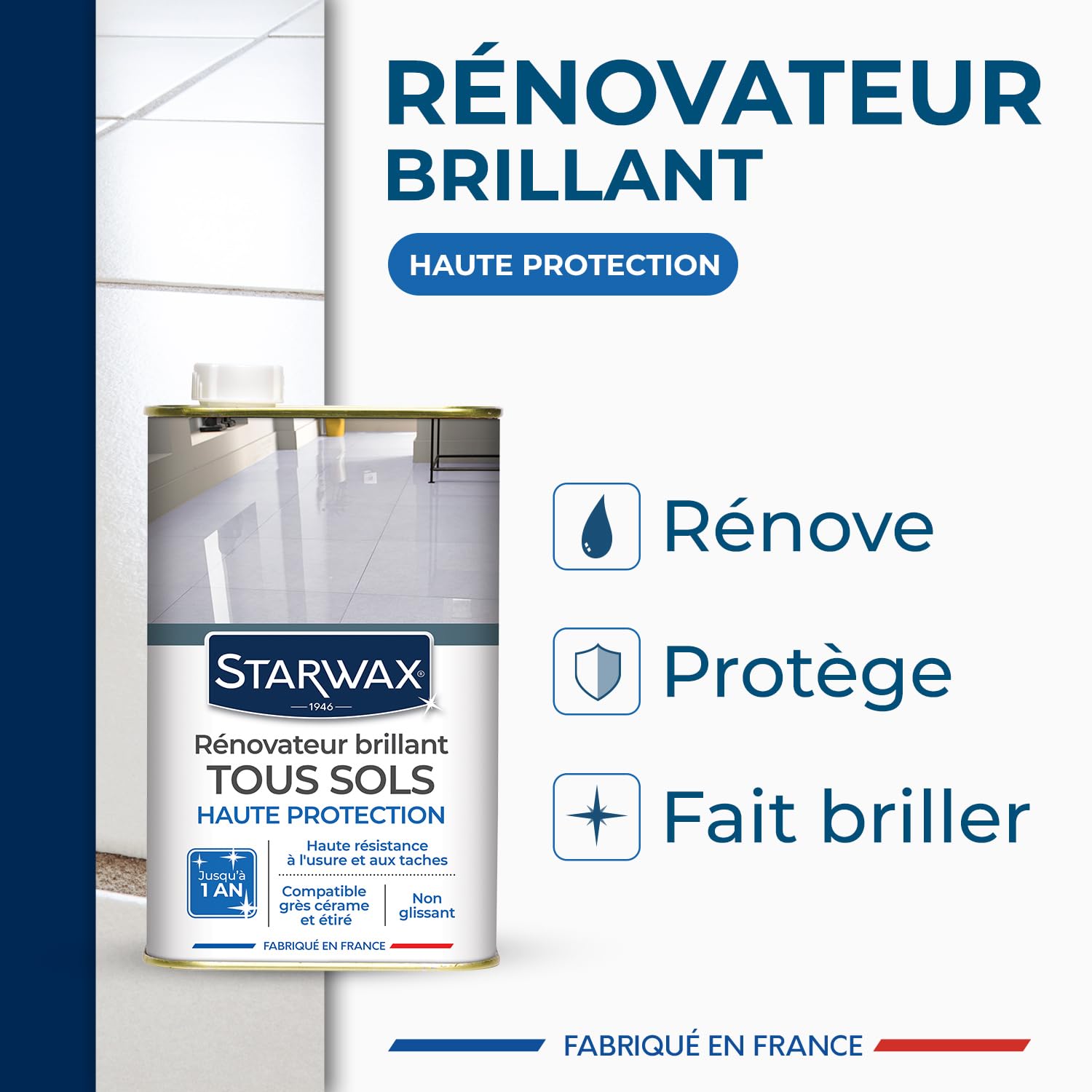 STARWAX Rénovateur brillant protecteur pour sols intérieurs 1L | Protège et fait briller carrelage PVC parquet stratifié et terres cuites, estompe les rayures, non glissant, rendement 30m²/L