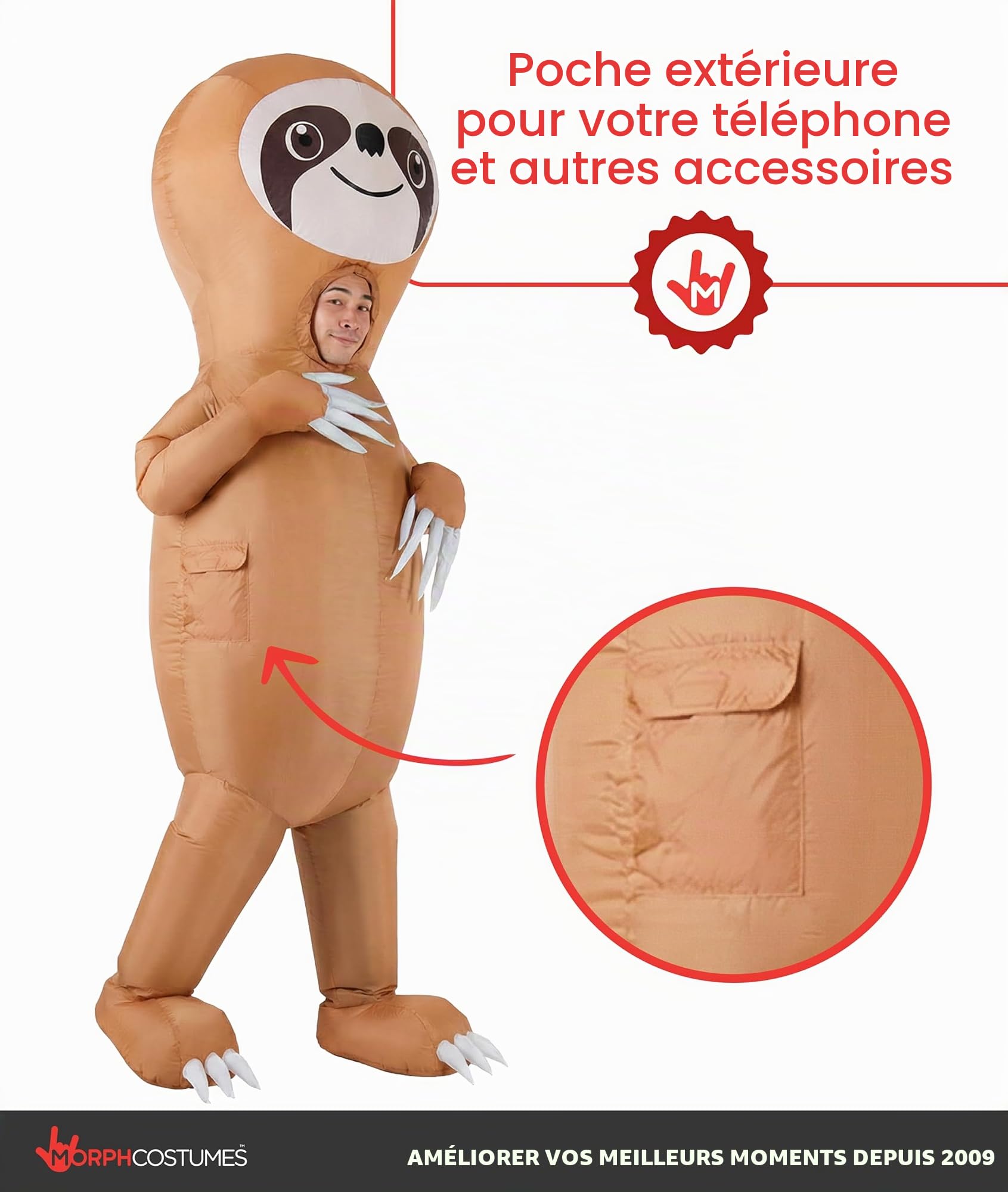 Morph Déguisement Gonflable Paresseux Adulte, Combinaison Animaux Femme, Costume Carnaval Adulte, Taille Unique