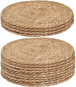 Handmade Heat Resistant 12" Round Woven Placemats Set of 8, Wicker Boho No Chemical Natural Water Hyacinth Place Mats, Farmhouse Table Mats for Kitchen Dining Table,Home Decorations,Wedding