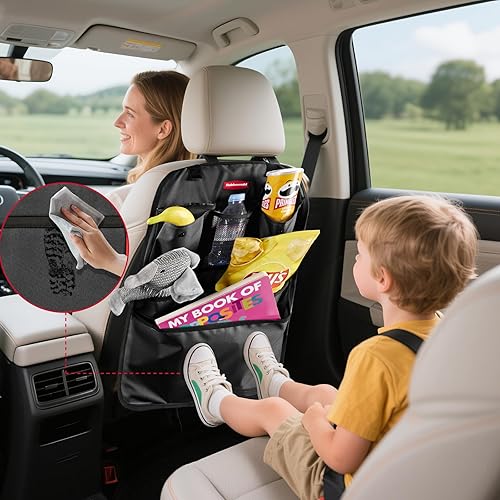 Miniatura 8 de Rubbermaid Organizador de coche para asiento trasero, alfombrillas y protector de respaldo de asiento, organizador de automóvil para niños con 6