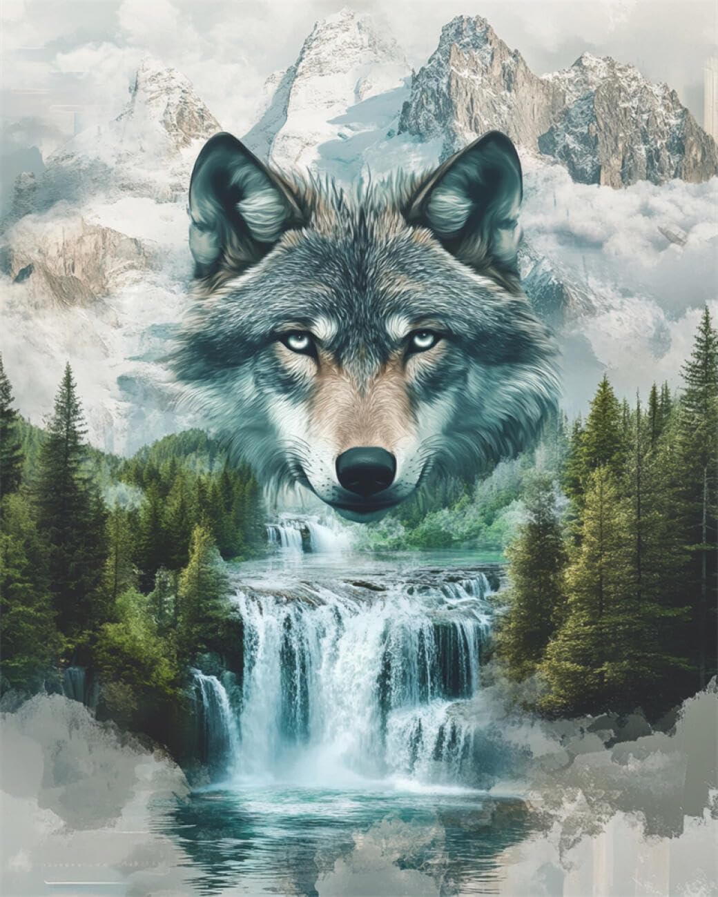 RKFLGEW DIY Seed Bead Embroidery Kits Watercolor Wolf 30x40cm