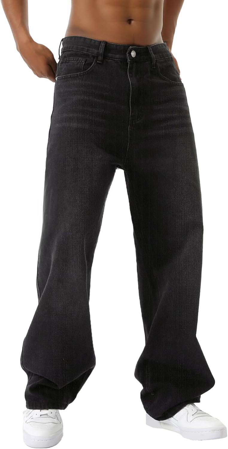 EMMIOL Baggy Jeans Men Wide Leg,Y2k Hip Hop Skater Denim Cargo Pants Casual Loose Fit,Relaxed Long Trousers - Image 3