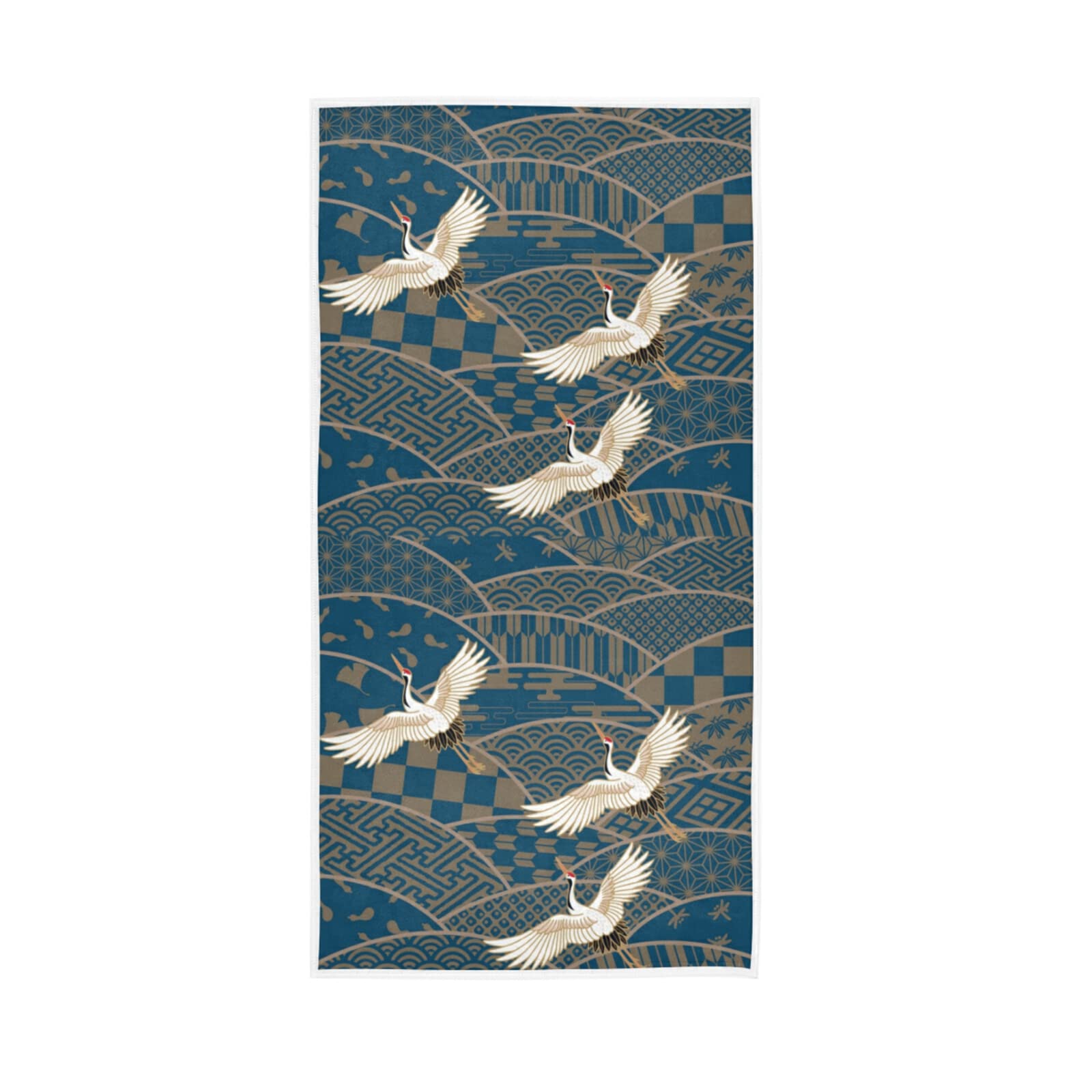 HUYGD Blue Japanese Traditional Waves Two Cranes Chrysanthemum Flowers Soft Hand Bath Towel 30" x 15" Thin Fast Drying Absorbent Soft Towels for Kitchen Gym Spa Hotel Beach