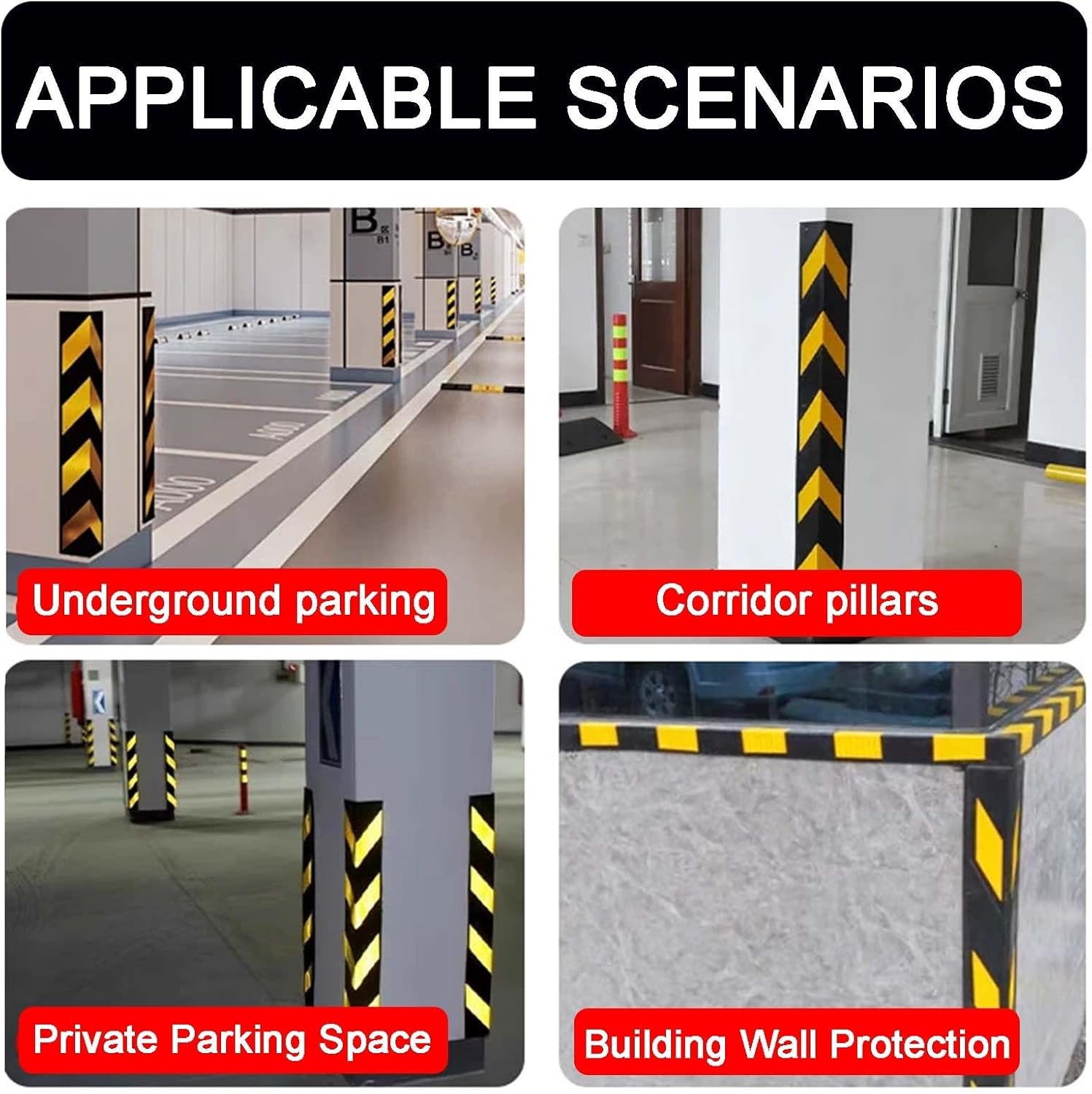 Garage Wall Protector Garage Wall Protector，Reflective Rubber Wall Corner Guard Screw Installation for Garage Parking Car ﻿ ﻿ ﻿(23.6x3.93x0.39 in)