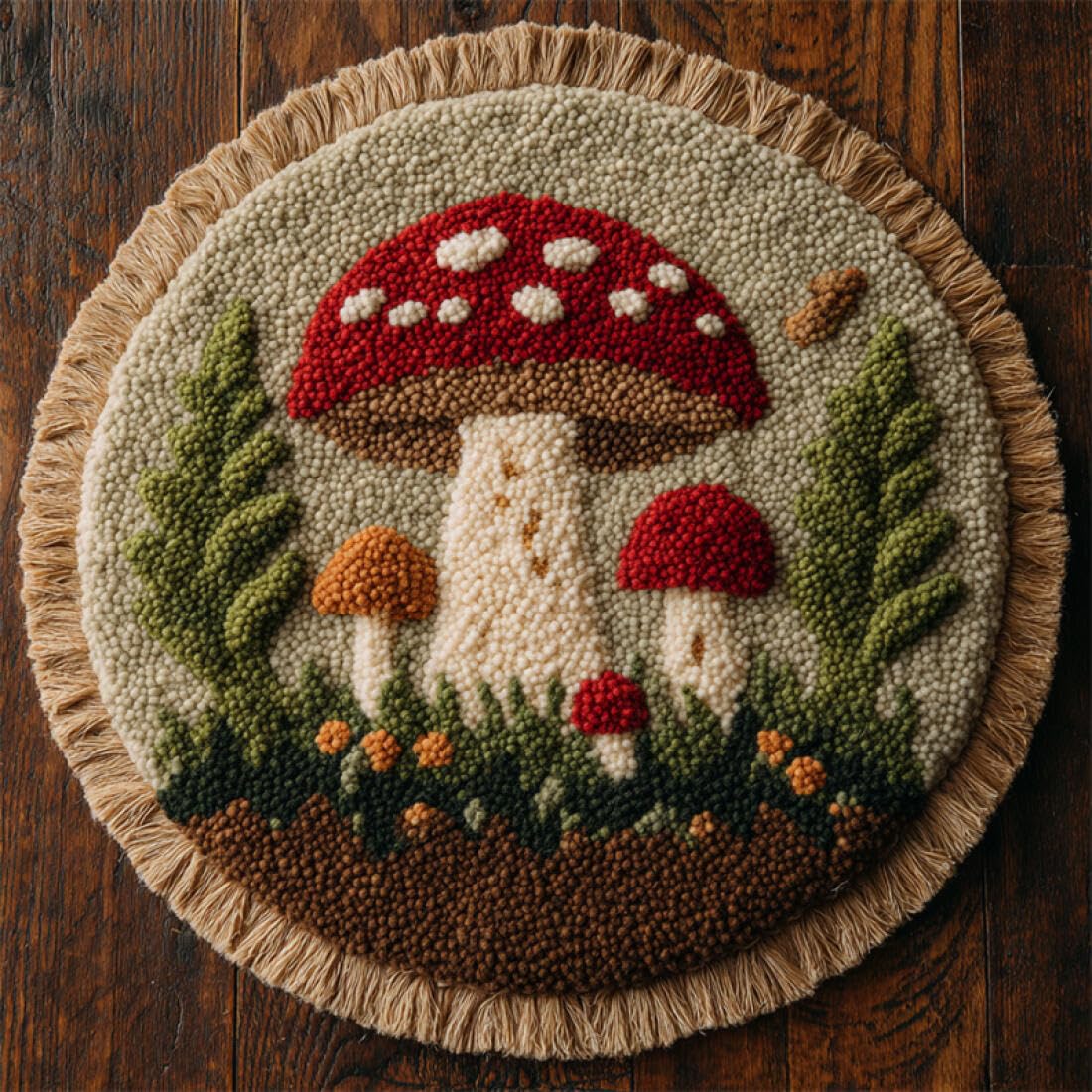 Rqwybcaxn DIY Rug Latch Hook Kits for Teens Needlework Kit Cartoon Mushroom 80x80cm Round Large Rug Making Kits Study Handmade Gift