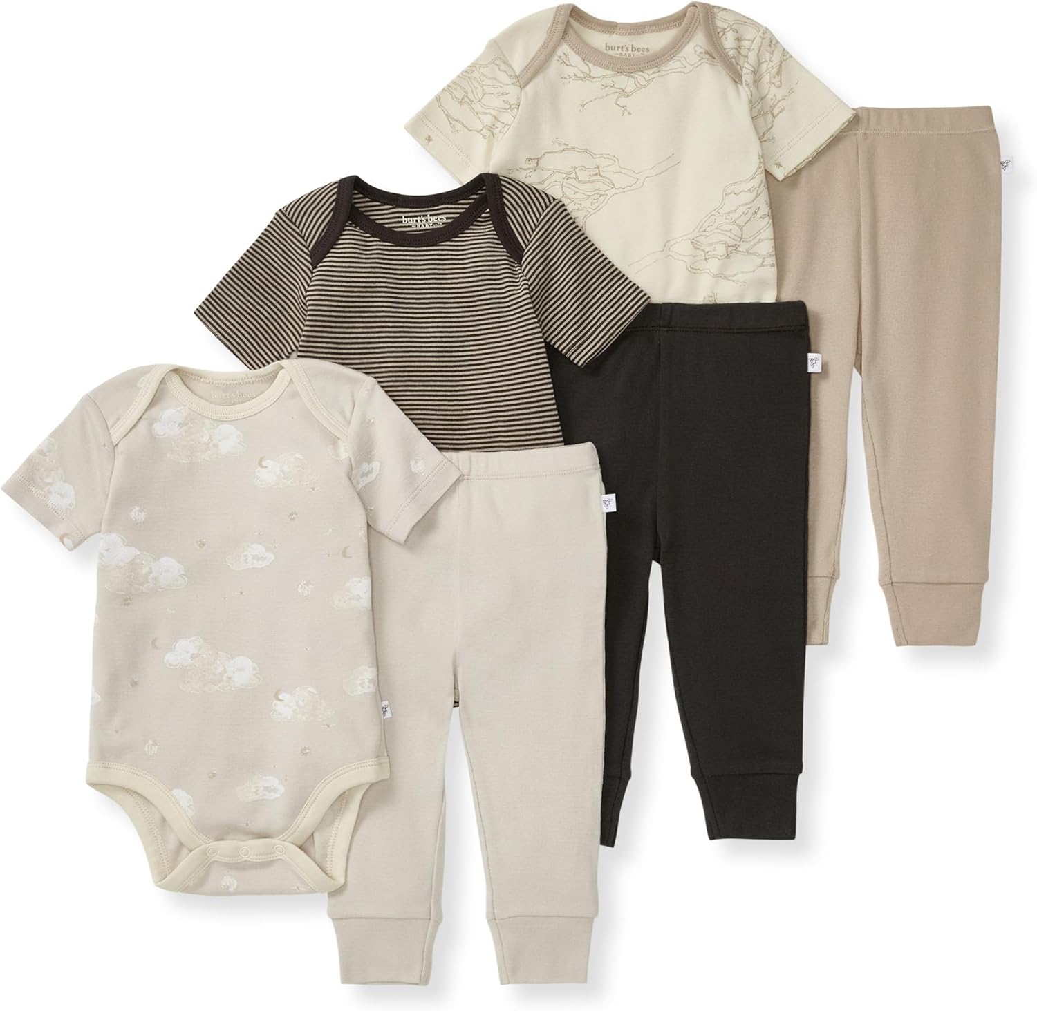 Burt Bees - 6Pk Baby Girl Organic Cotton Bodysuit & Pant Set, Ranunculus