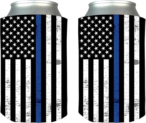 Blue Line - Juego de 2 fundas plegables para latas de cerveza, 2 unidades, regalo para agentes de policía