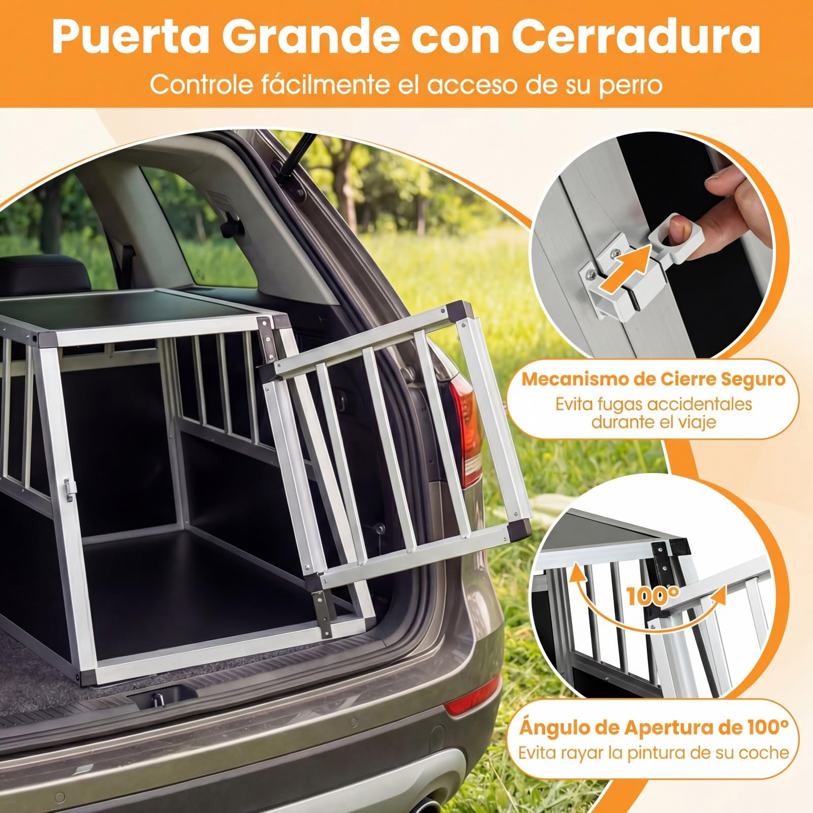 COSTWAY Transportín para Perros y Gatos, Jaula para Perros de Aluminio con Cerradura y Separador, Transportín de Viaje para Perros Pequeños y Medianos, Resistente a Mordeduras (69,5x54x50,5 cm)