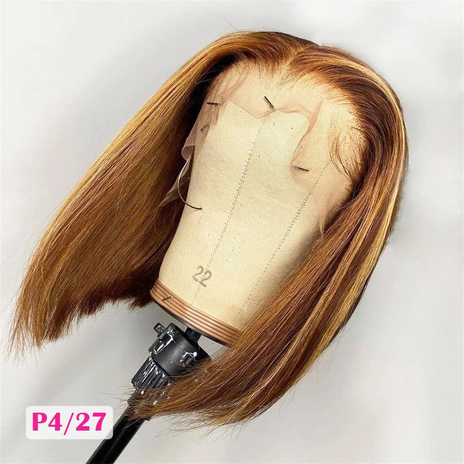 Damskie peruki brazylijskie 13x1 pasemko krótkie peruki bob 8-16 cali Honey Brown-przezroczyste T część koronkowa przód Bob peruki ludzkie włosy peruki dla kobiet Beauty Ladieshair (kolor: HL4-27 13X1