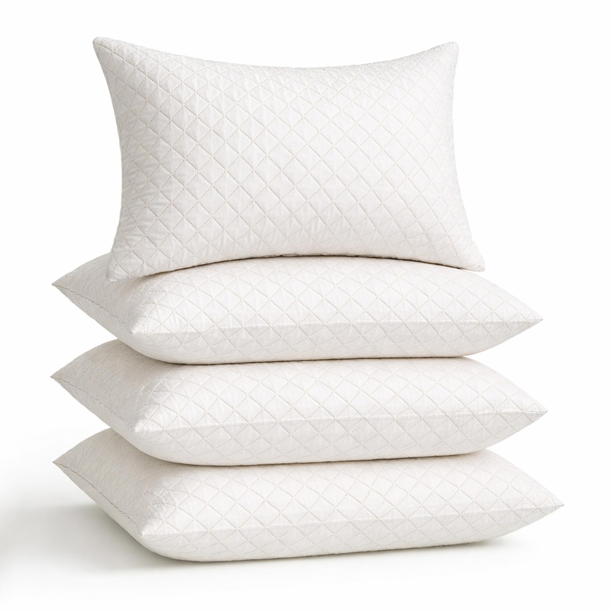Ultrasonic Quilted White Hollowfibre Pillows 4 Pack – Luxury Firm & Plump Bed Pillows for Sleeping, Hypoallergenic Down Alternative Bounce Back, Side & Stomach Sleepers, Dust Mite Resistant