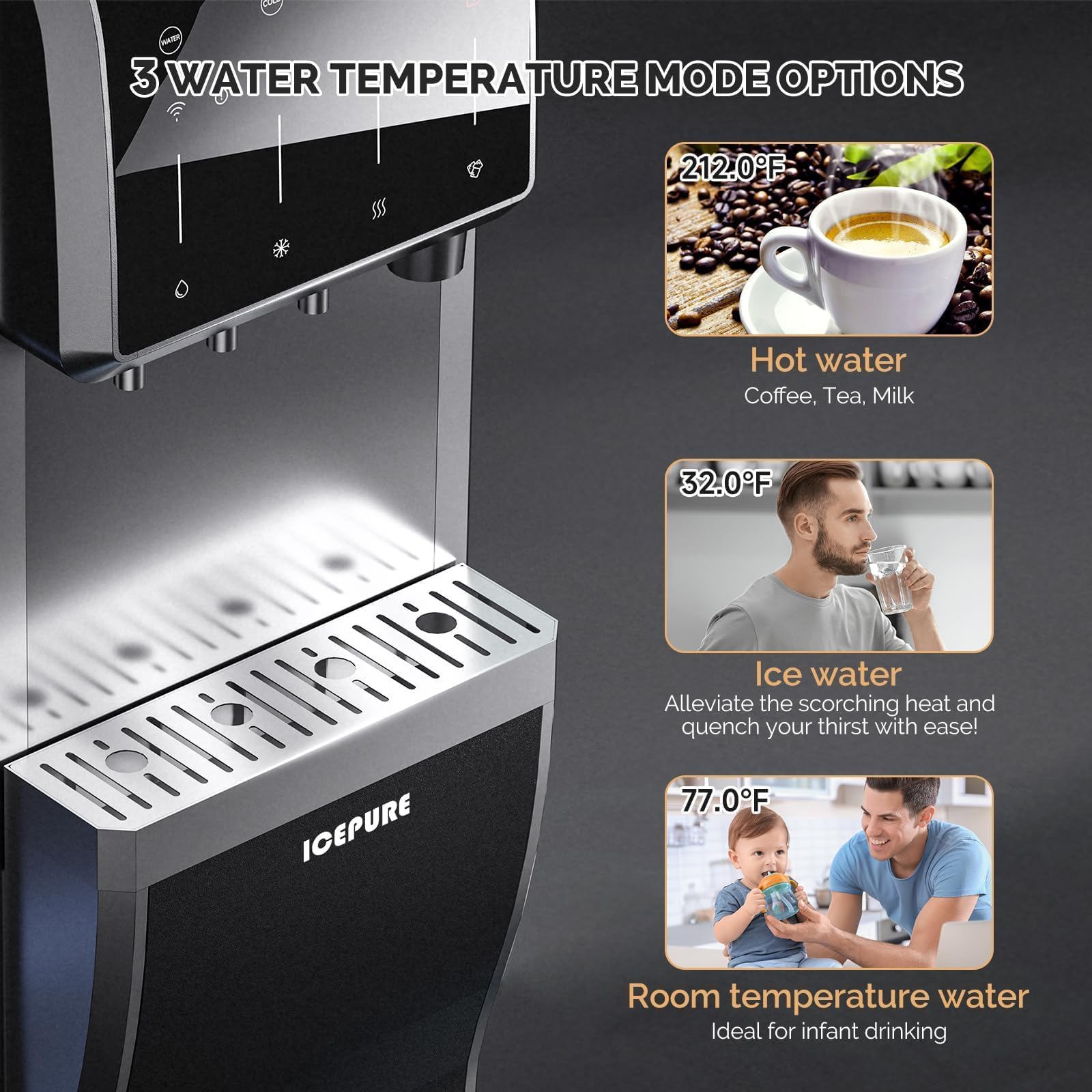 Icepure 6-In-1 Bottleless Water Cooler With Ice Maker With 3-Stage Reverse Osmosis Filters, WiFi, Bullet And Crushed Ice, 35lbs/24h, Hot And Cold Water, Child Lock, Stainless Steel on Fridge.com - View 6