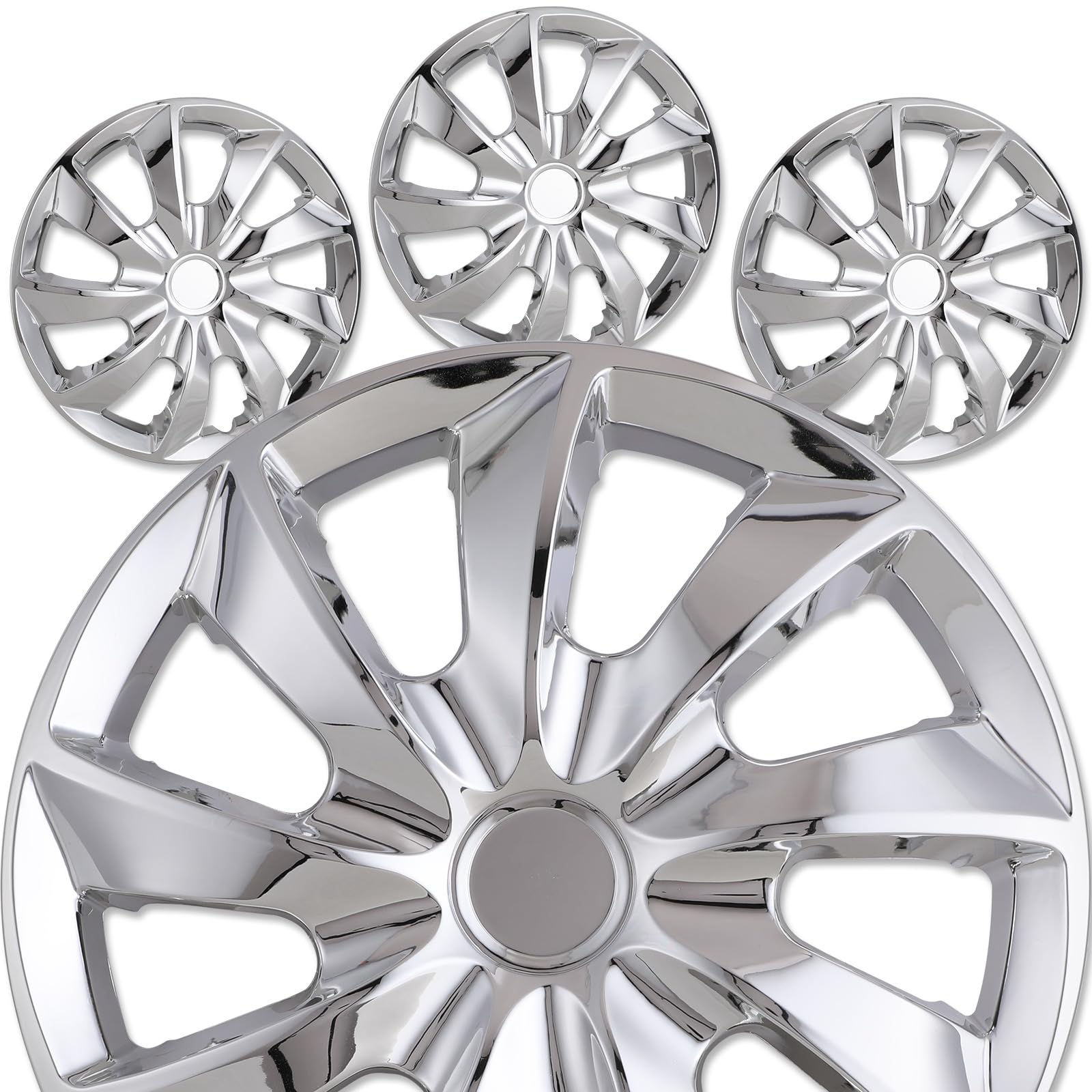 14" Premium Universal Wheel Rim Covers – Set of 4 Chrome Hubcaps,ABS&PC Material Hub Protection Accessory,Snap-on Replacement Caps for Car,Pickup Truck,SUV - 14 Inch Chrome