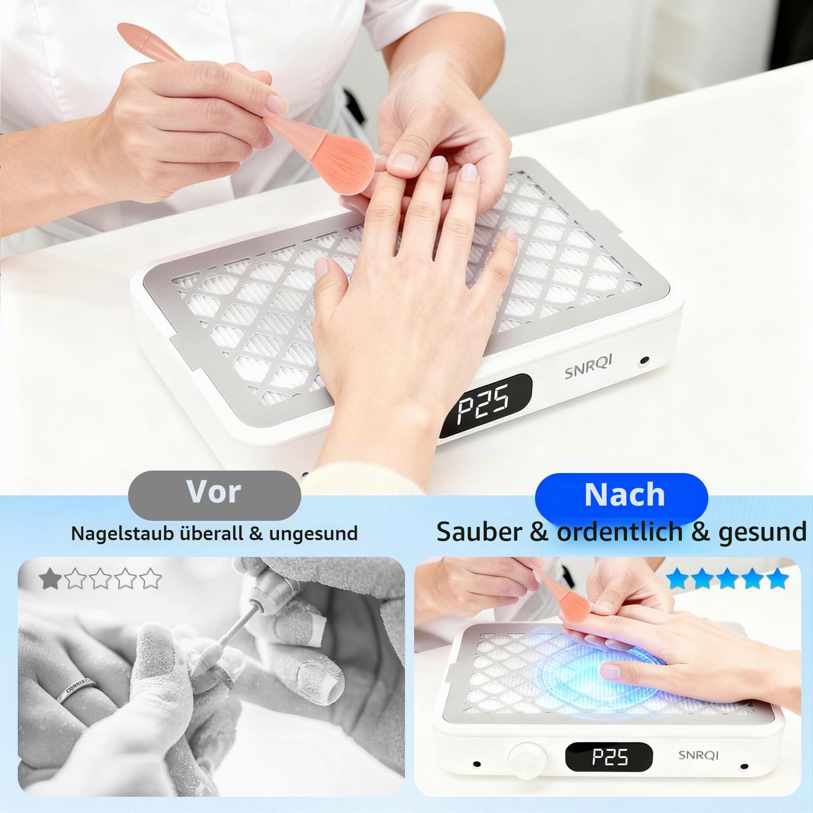Professionell Staubabsaugung für Nägel,Einstellbarer 7000PRM Nagel Staubsauger,120W Doppelte Saugstark Nagelstaubsauger mit Filters,Leiser Elektrischer Staubabsauger für Nagelstudio Maniküre Pediküre