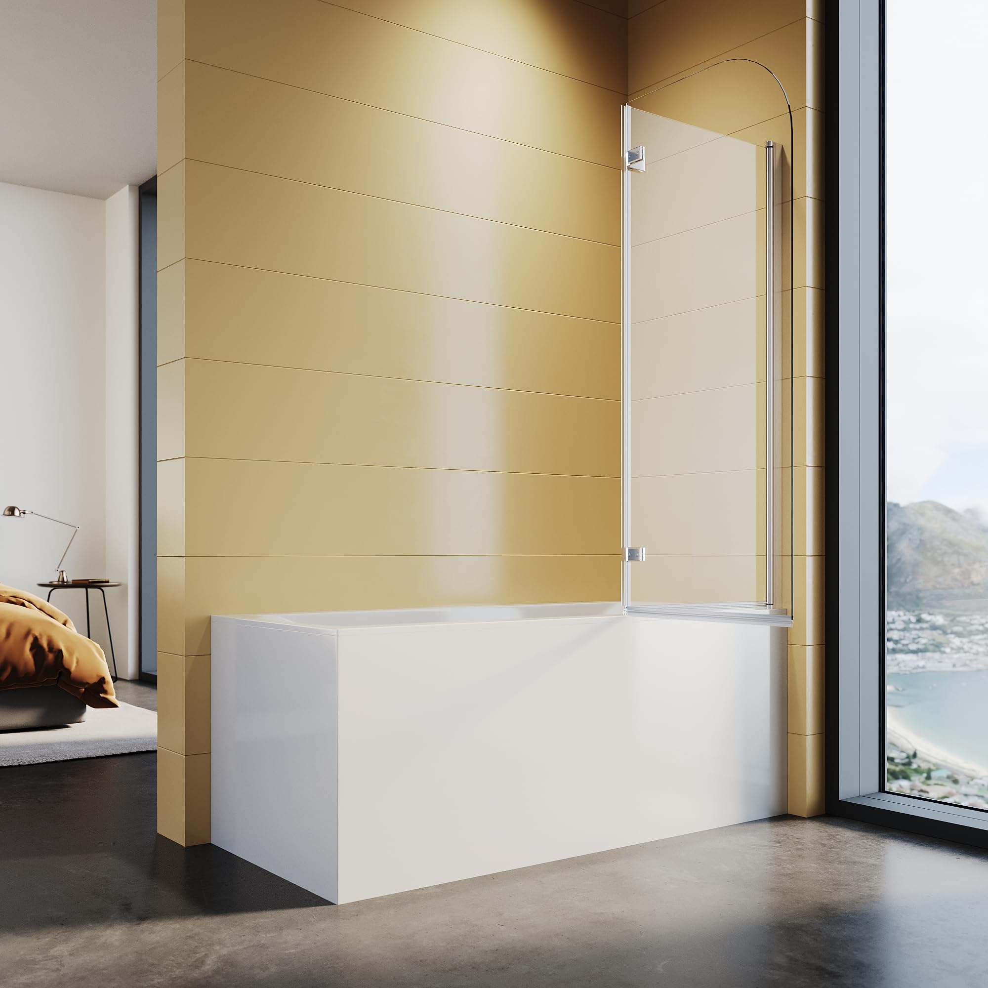 Mampara de ducha para bañera, 120 x 140 cm, 2 piezas, pared plegable de cristal de seguridad Nano ESG de 6 mm, impermeable, ahorra espacio, fácil de montar