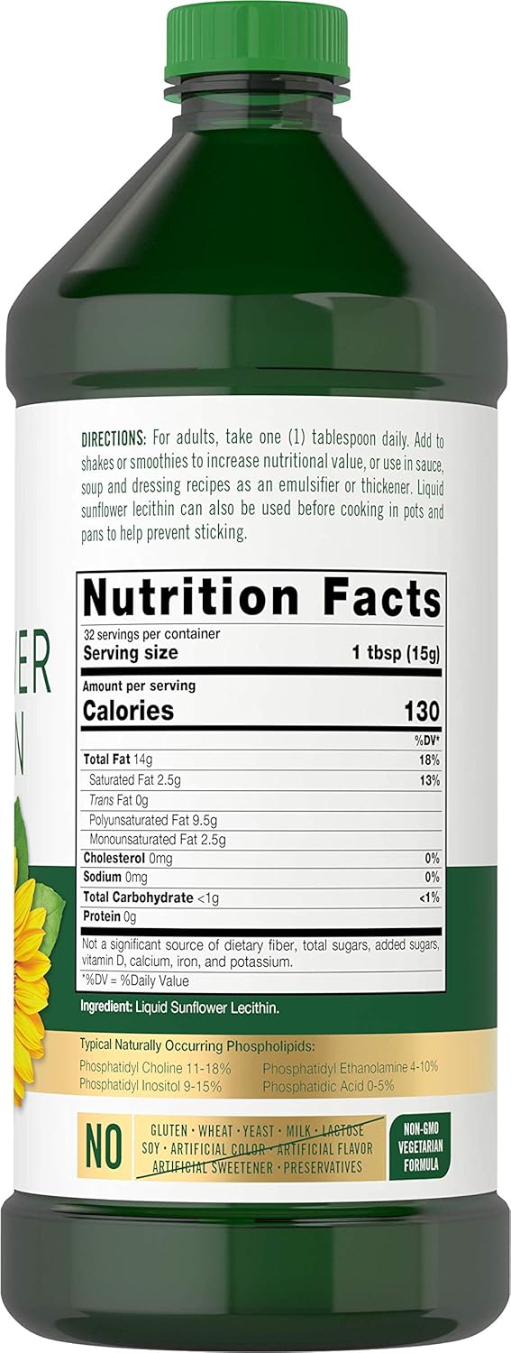 Carlyle Sunflower Lecithin Liquid | 16 oz | 2 Pack | Vegan, Vegetarian, Non-GMO, Soy Free, Gluten Free