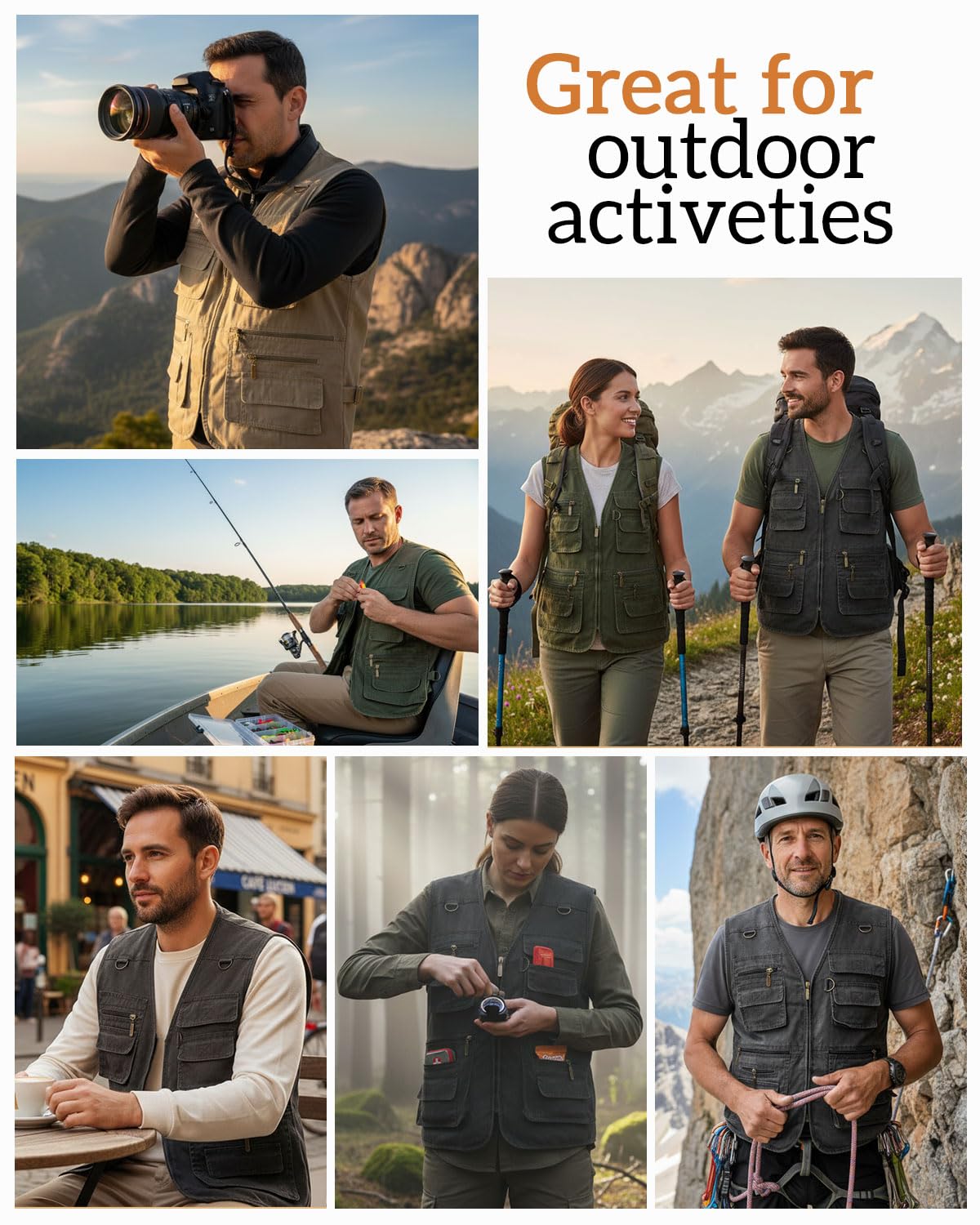 Herren Outdoor Weste mit Multi-Taschen Anglerweste Jagd Camping Wandern Ärmellos Jacke
