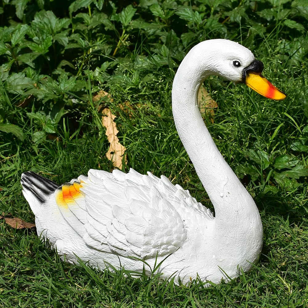 White Swan Statue Material Resin Inches Garden Decor, Balcony Decoration, Animal Statue, Garden Decoration, gaden Statue or Home Decor-image-11
