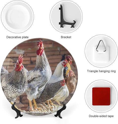 Miniatura 3 de Plato decorativo para exhibición, gallinas de granja, pájaros, plato de gallinero, platos de postre de cerámica, platos conmemorativos con soporte,