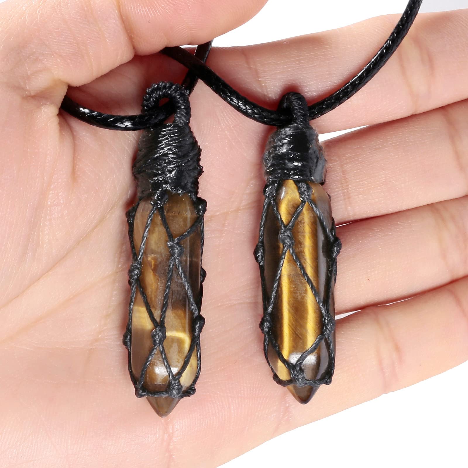Nupuyai Tiger's Eye Hexagonal Quartz Crystal Point Pendant Necklace for Women Men Natural Wrapped Stone Pendulum Pendant with Adjustable Rope 65cm - Image 2