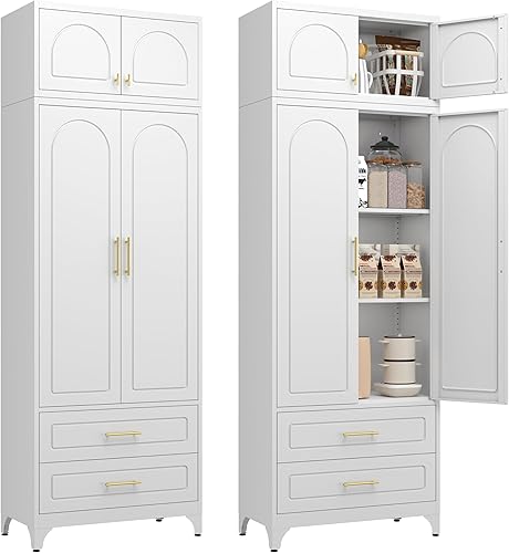 Miniatura 18 de Armario de almacenamiento de metal con puertas y estantes, armario de despensa de cocina de 75 pulgadas de alto, armarios de despensa para