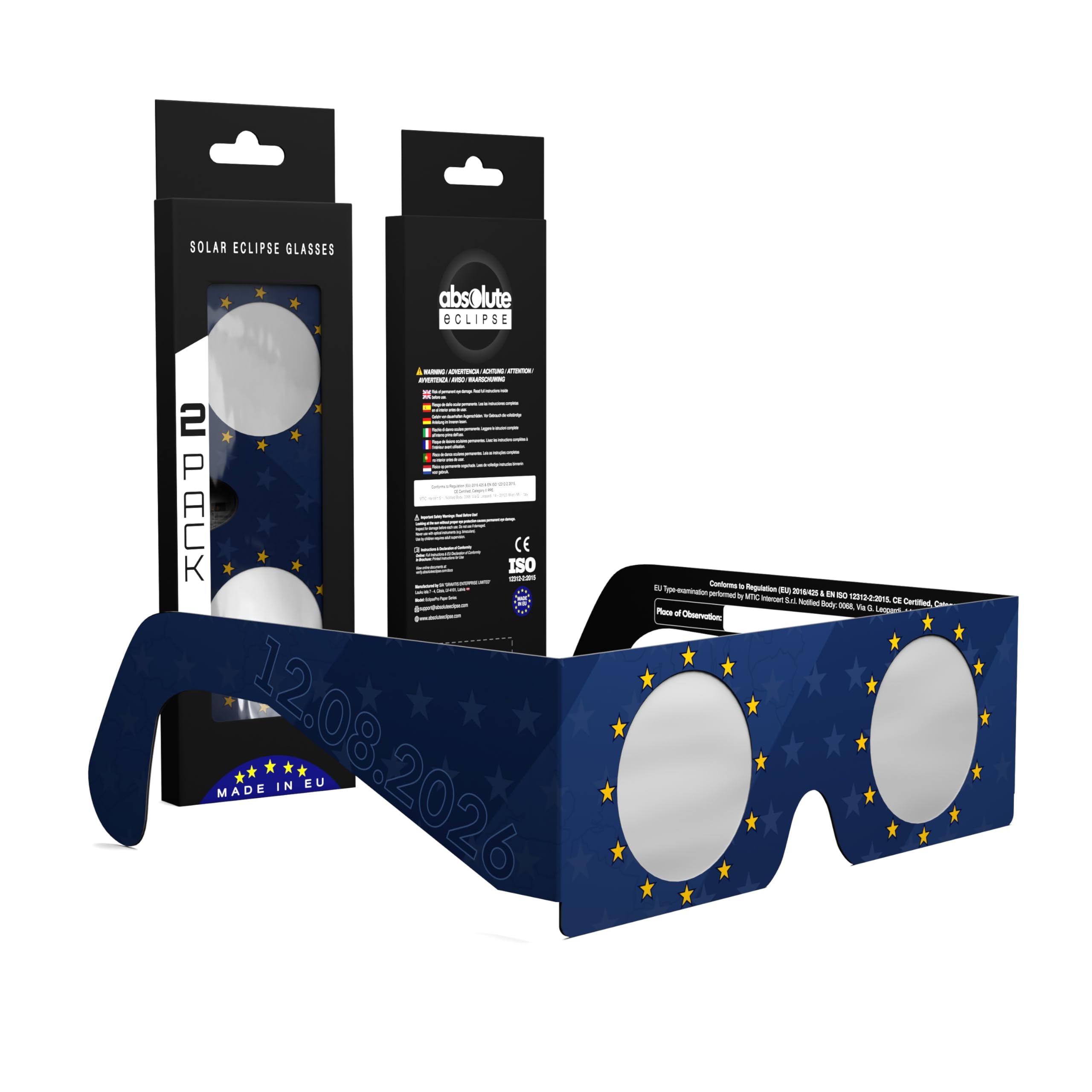 Solar Eclipse Glasses ISO 12312-2 CE Certified | Safe Solar Viewing Glasses UK | Paper Cardboard Frame | Total Solar Eclipse August 2026 | Made in EU | 2 Pack | EU โ image 1