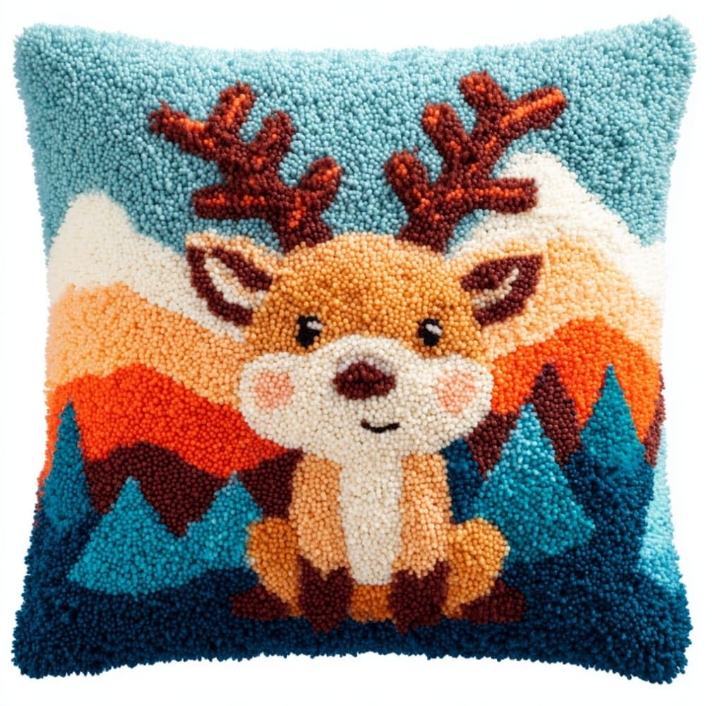 WallustrioaW Latch Hook Pillow Kits Pillow Cover,Cartoon Deer