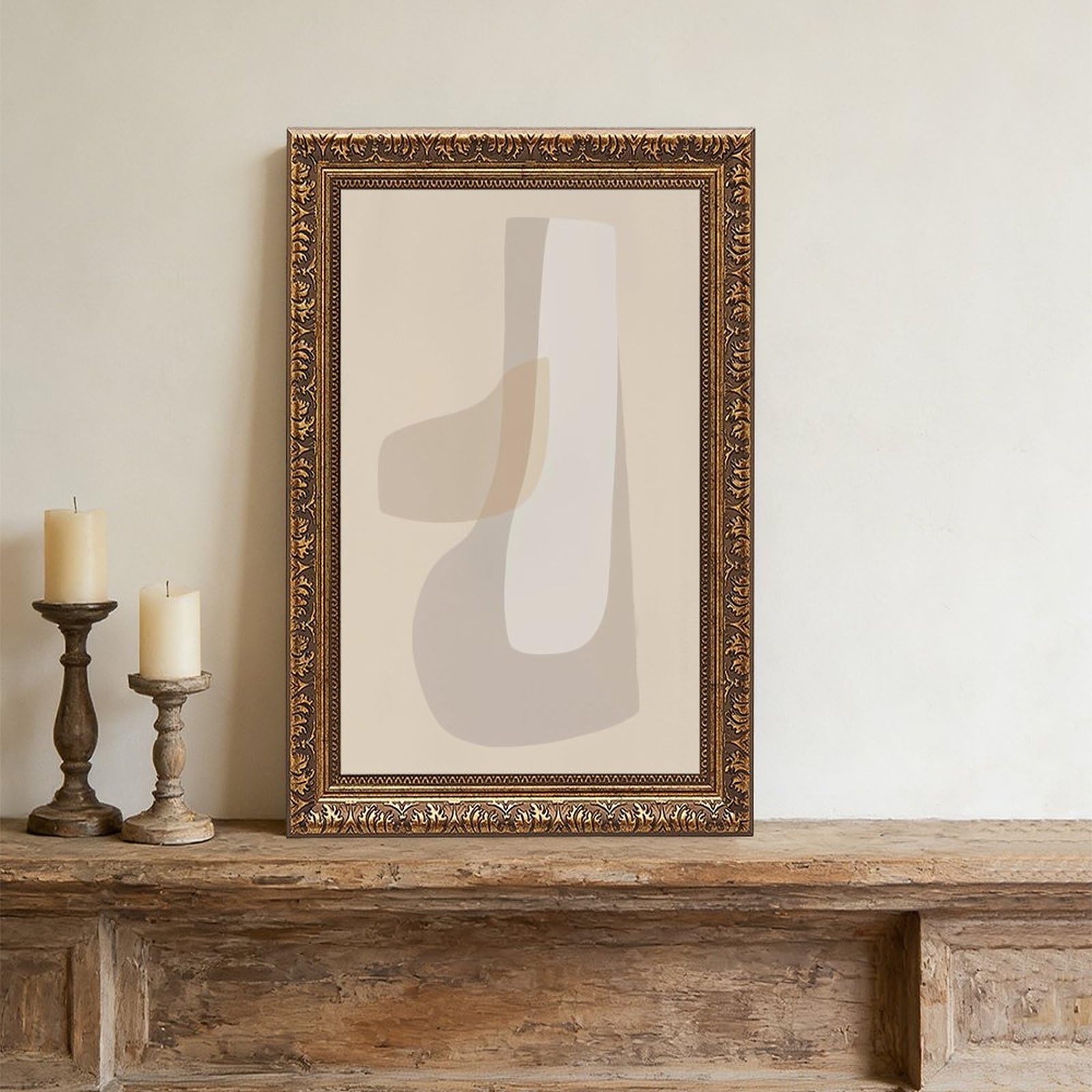 Mnyuein Póster abstracto y minimalista beige de 15 lienzos