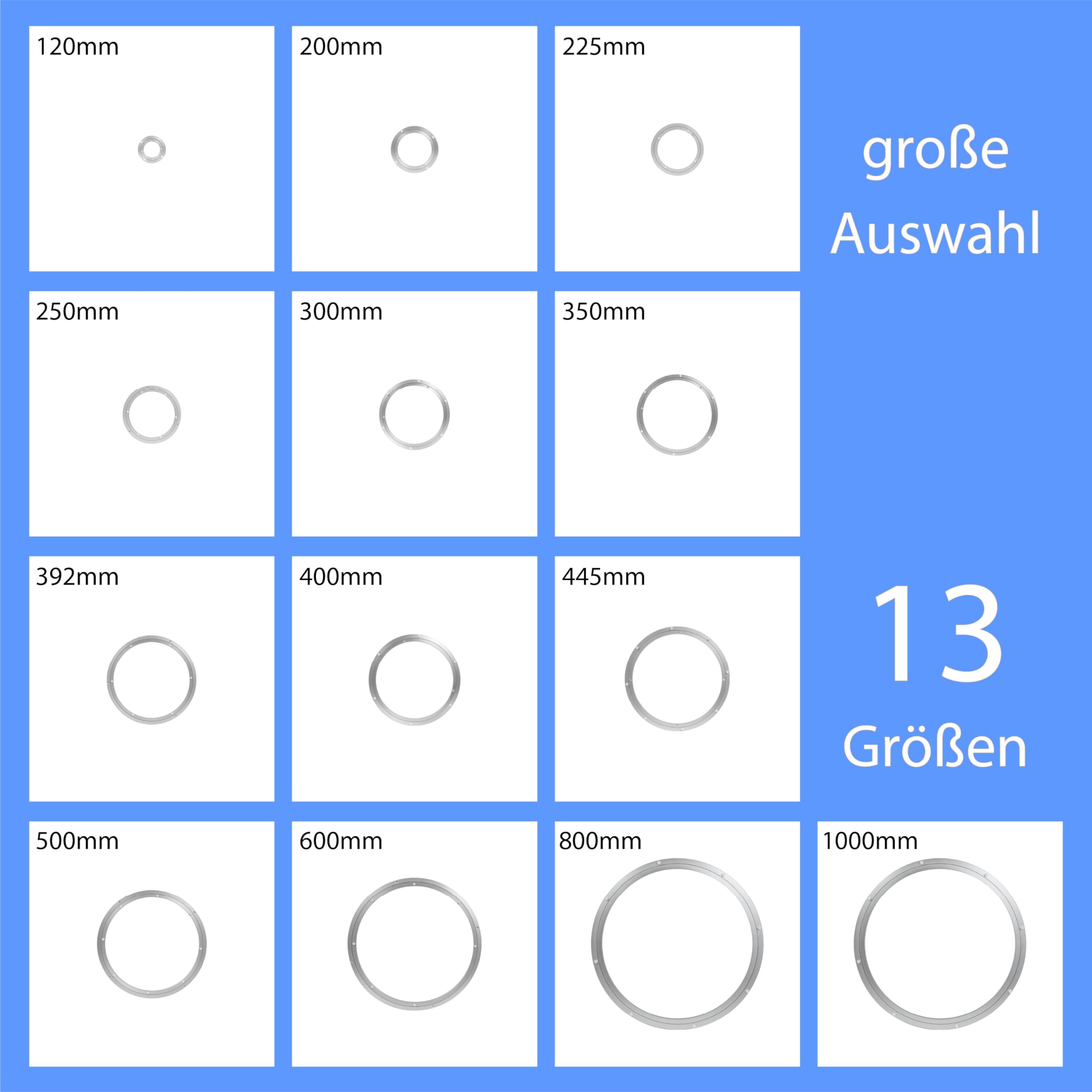 ALU Drehteller aus Aluminium – 13 Größen auswählbar Ø120 bis Ø1000 mm – Robuster Drehteller für vielseitige Anwendungen, Drehplatte für DIY, Maschinenbau, Werkstatt (Aussendurchmesser: 500mm;)