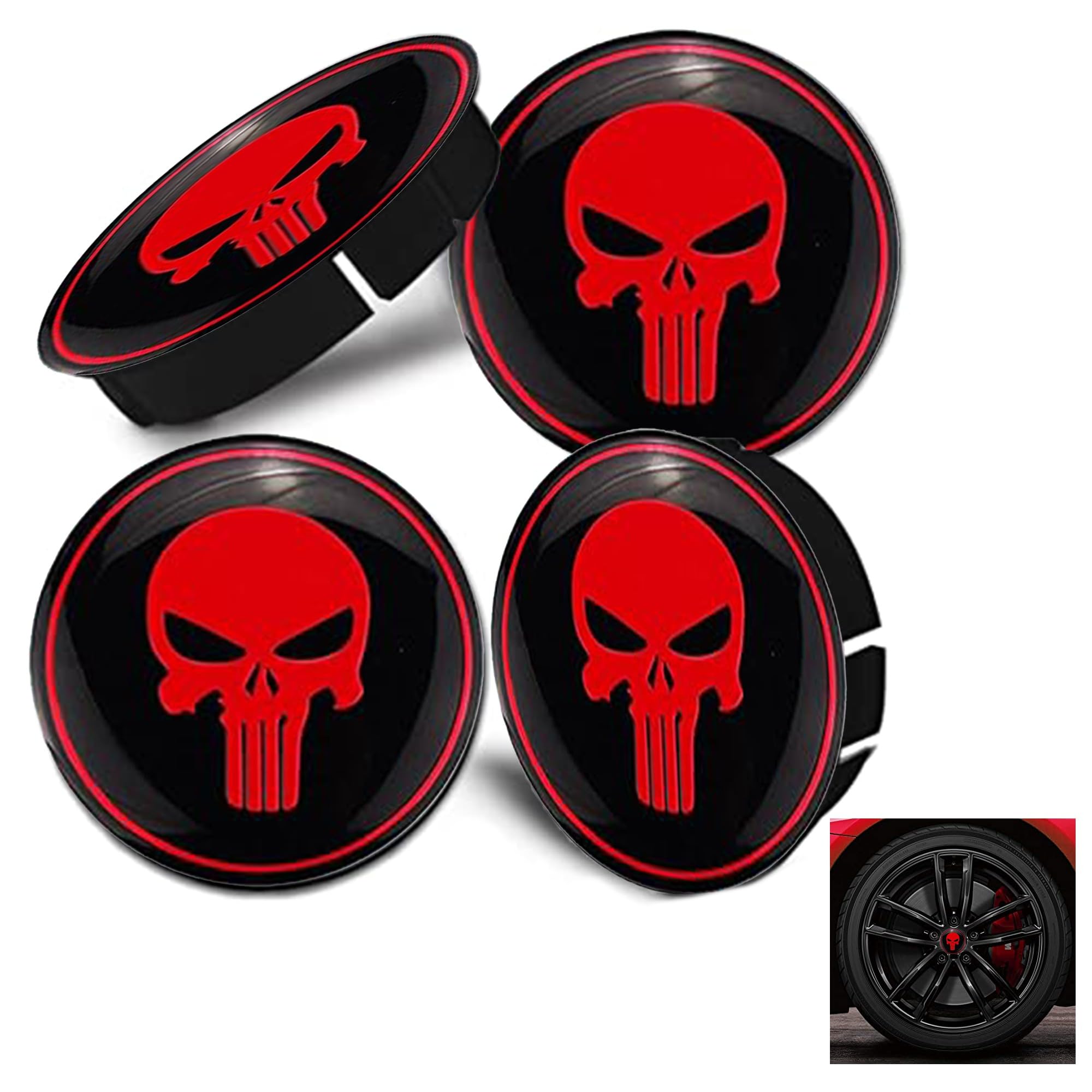 - 4 pcs Wheel Center Caps Skull Universal Wheel Center Cover Skull Wheel Center Hub Caps,Car Wheel Center Cap Kit,Hub Caps with Embedded Base,Rustproof,for Car Sedan Truck SUV (#2)