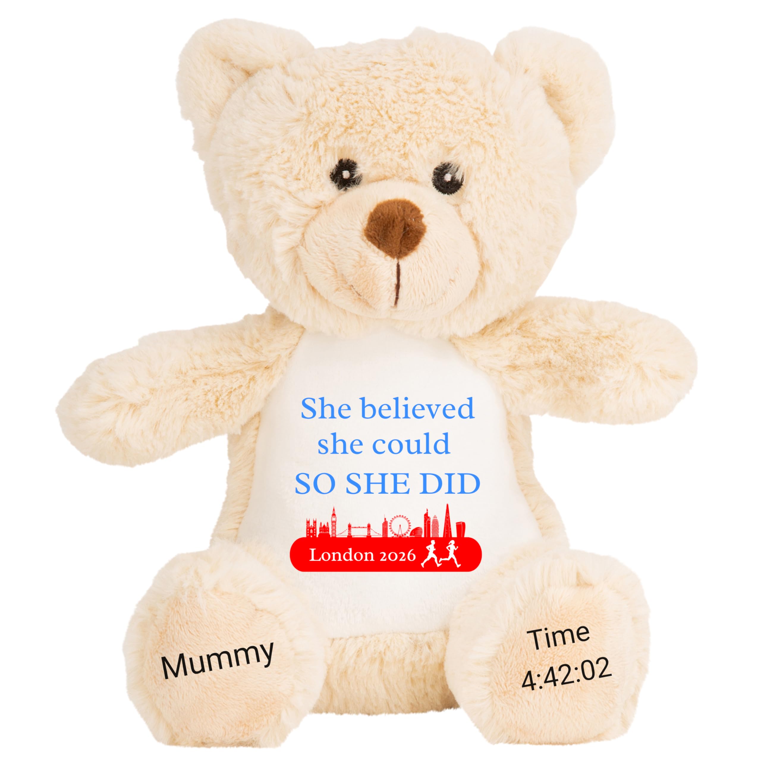 Marathon Gift Cuddly Toy - Personalised London 2026 Teddy She Believed She Could So She Did Customised Runner Running Finish Medal Congratulations Well Done Run Soft Cuddly Plushie - Brown Teddy — image 1