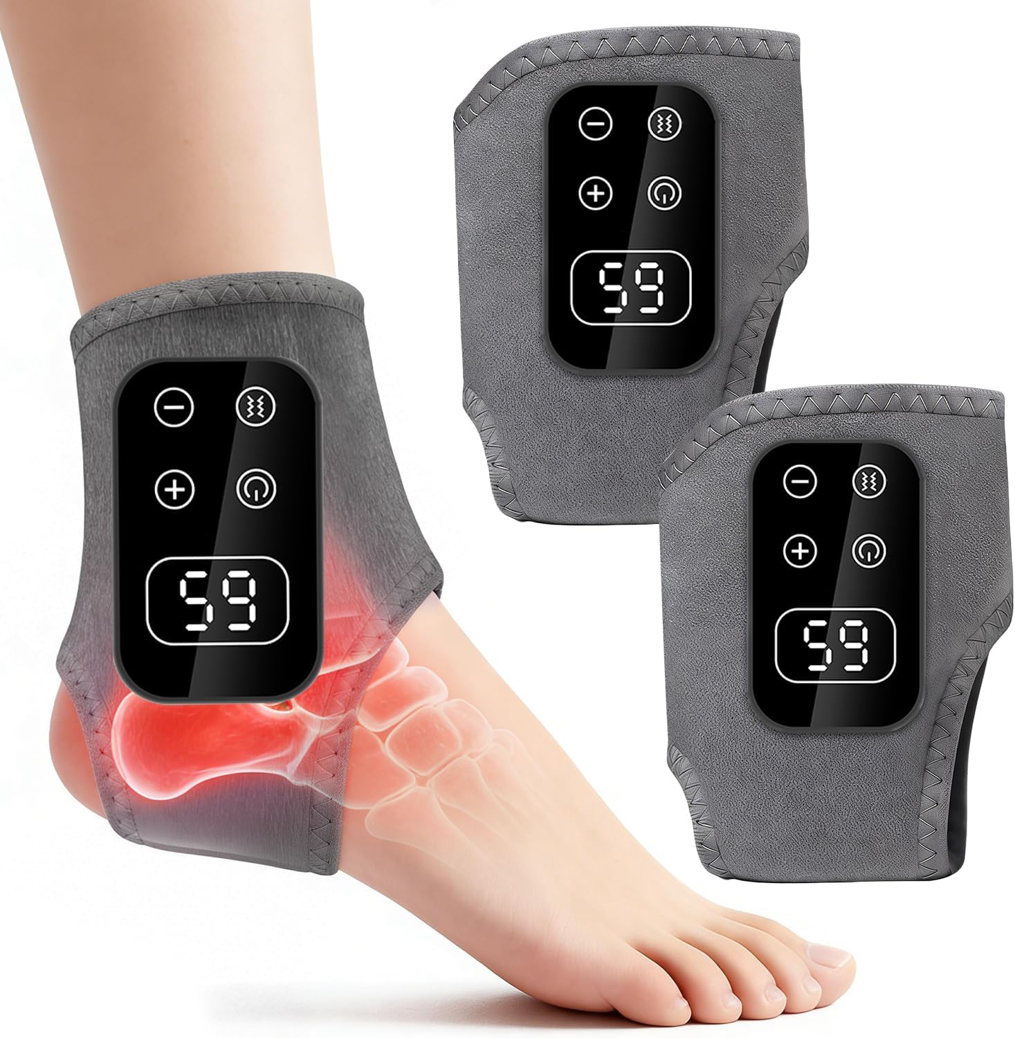 Foot Advanced Renew Triple Method Massager for Neuropathy and Plantar Fasciitis, Cordless Foot Massager with Heat and Vibration, Portable for Home Travel Use（Gray 2pcs）