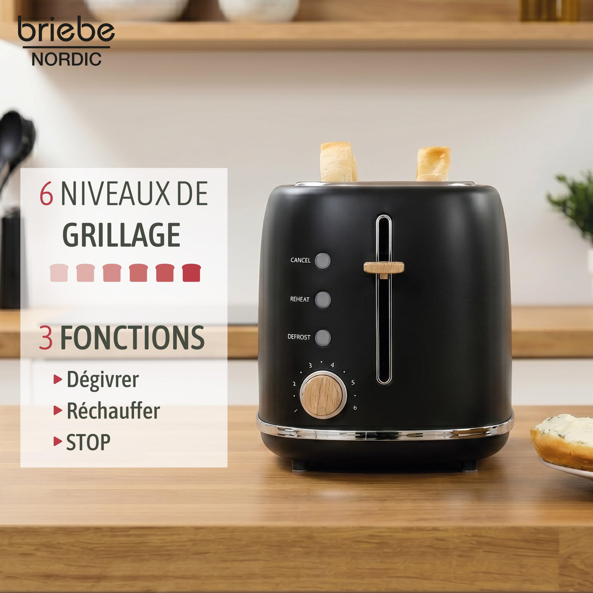 briebe Nordic Macchina Caffè Espresso 20 Bar per Capsule e Caffè Macinato + Bollitore Elettrico 1,7L Cordless, 2200 W + Tostapane a Fessura Larga a 2 Fette Set Colazione Design Nordique (Nero)