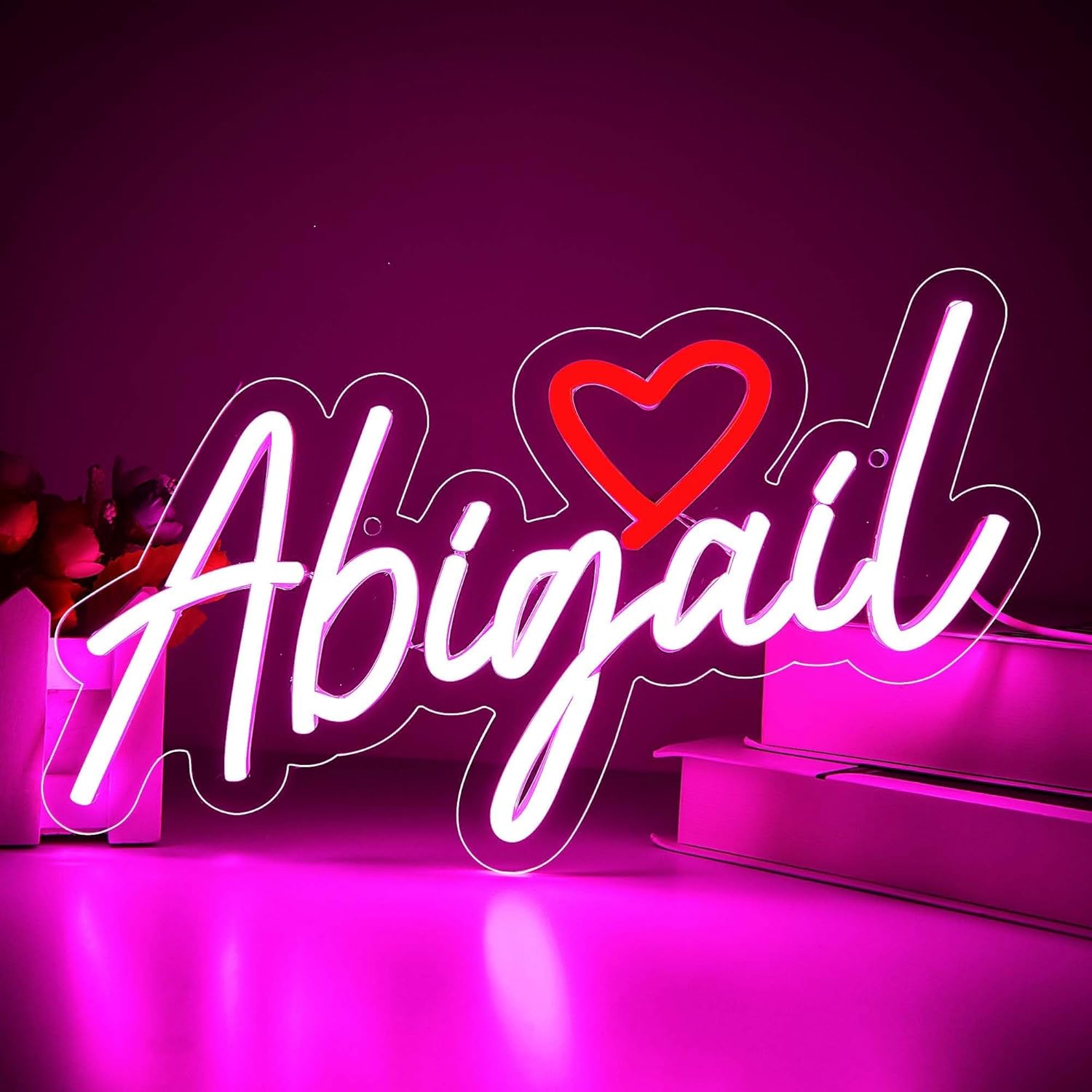 Abigail Name Neon Sign,LED Abigail Name Neon Light for Kids Bedroom,Abigail Birthday Party Decoration,Neon Sign Customizable for Wall Decor,Birhday Decor for Girl,Size 13.4*7.1 inches(JTLD089)
