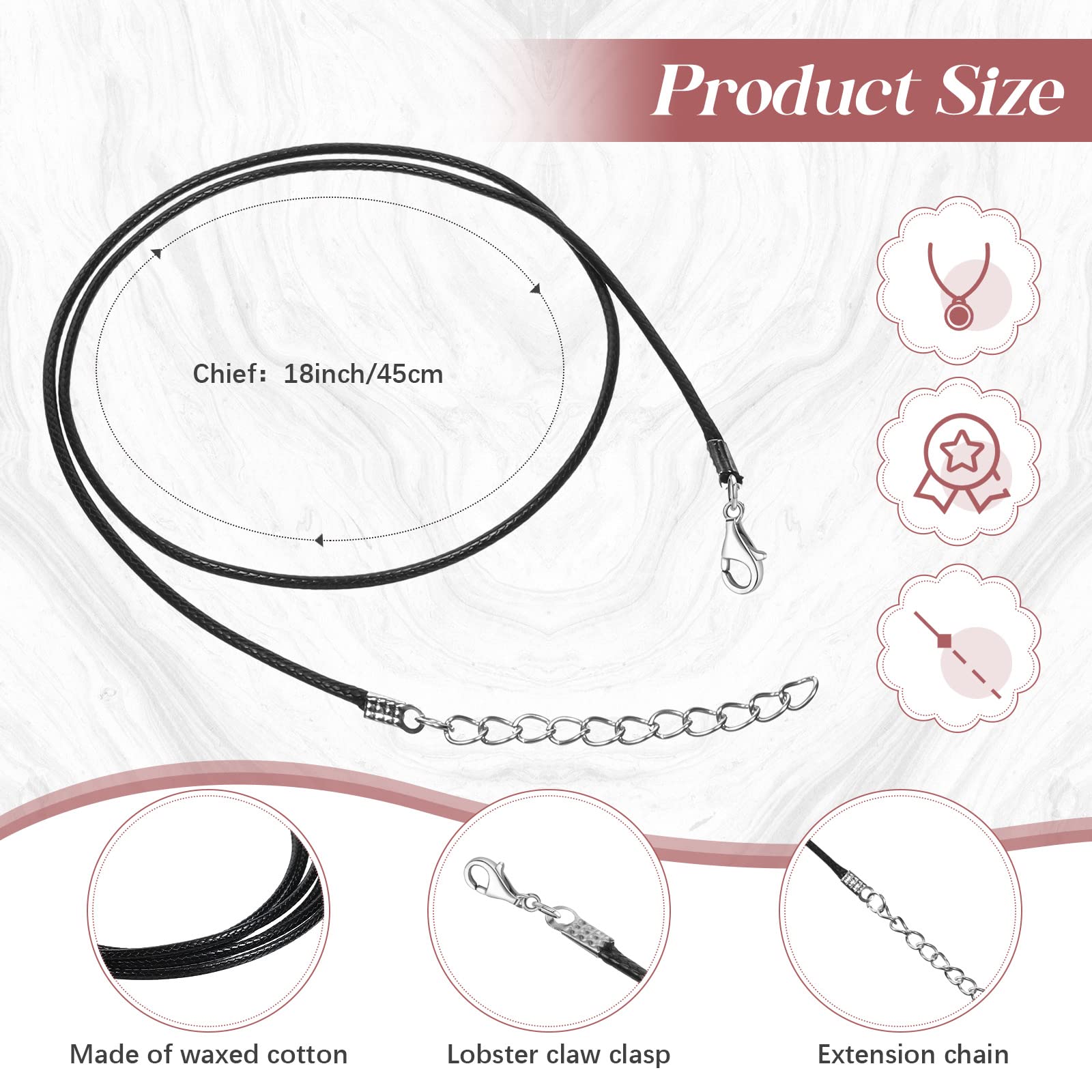 Lot de 500 cordons cirés en coton ciré noir avec fermoir pour bijoux, bracelets, colliers, fabrication de bijoux et fournitures de perles
