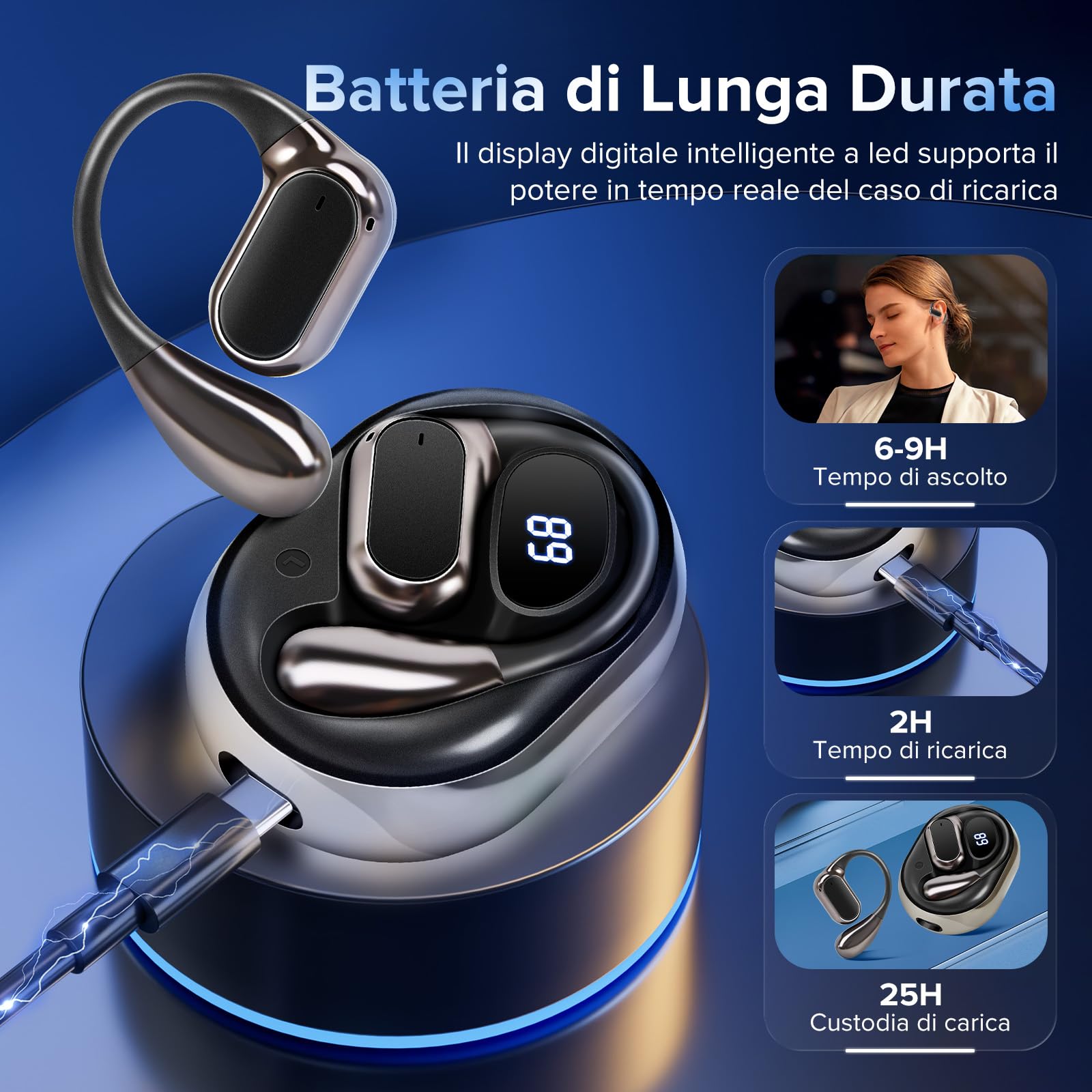 Cuffie Traduttore con Traduzione Simultanea in 145 Lingue – Auricolari Bluetooth 5.4 con Riduzione Rumore ENC, Traduttore Vocale Istantaneo Multilingue per Viaggi, Lavoro e Vita Quotidiana
