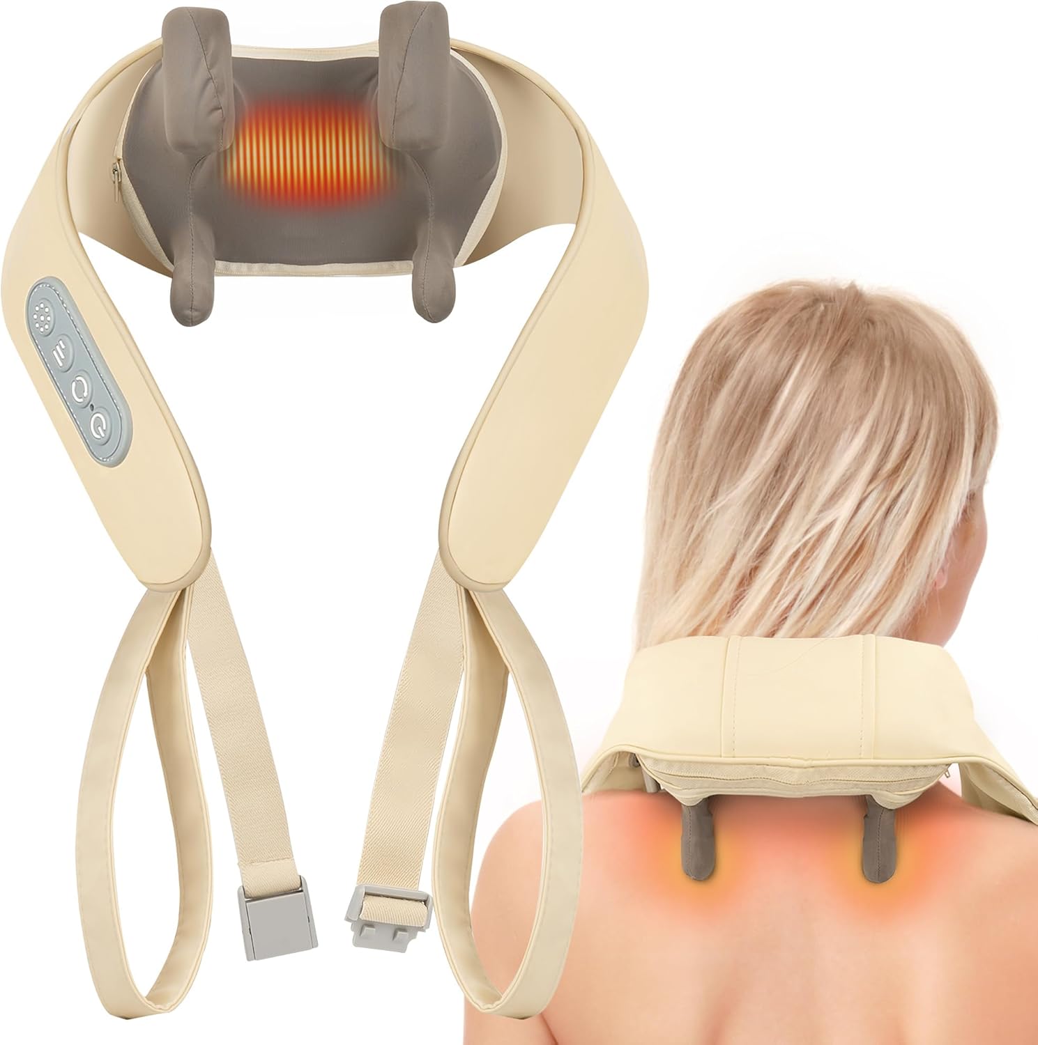 Shiatsu Neck and Back Massager, 6D Kneading Massage Pillow for Neck, Back, Shoulder, Leg with Heat, Electric Deep Tissue Massage for Muscle Pain Relief, Home, Office, and Car Use (80 Mins Lasting)