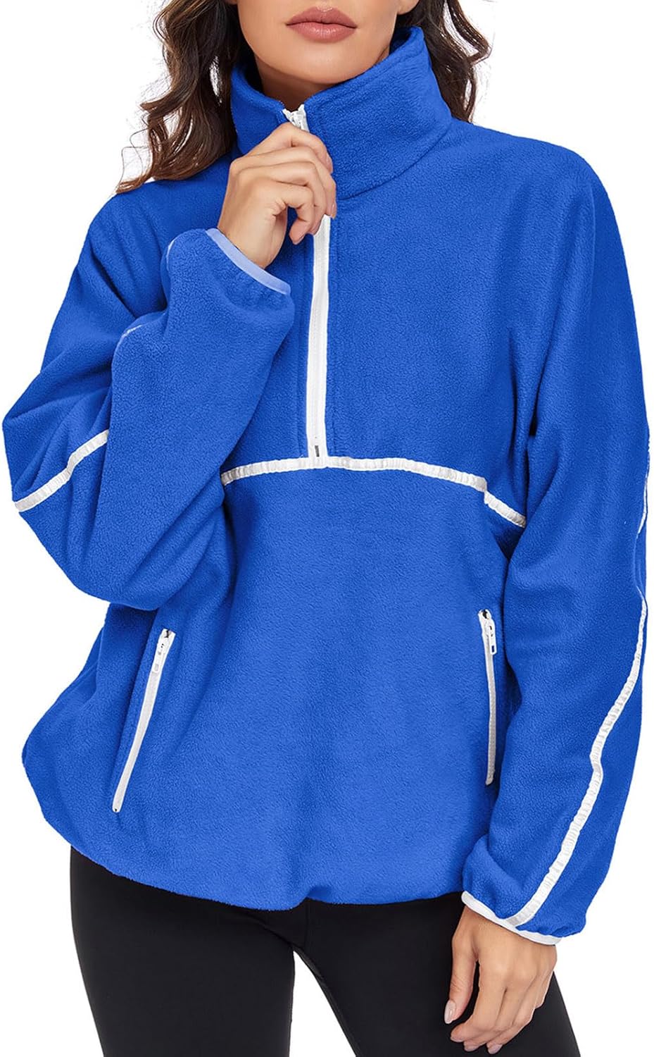 Women's Half Zip Fuzzy Fleece Pullover Oversized Sherpa Sweatshirt Long Sleeve Soft Sweater Jackets with Pockets - Image 2