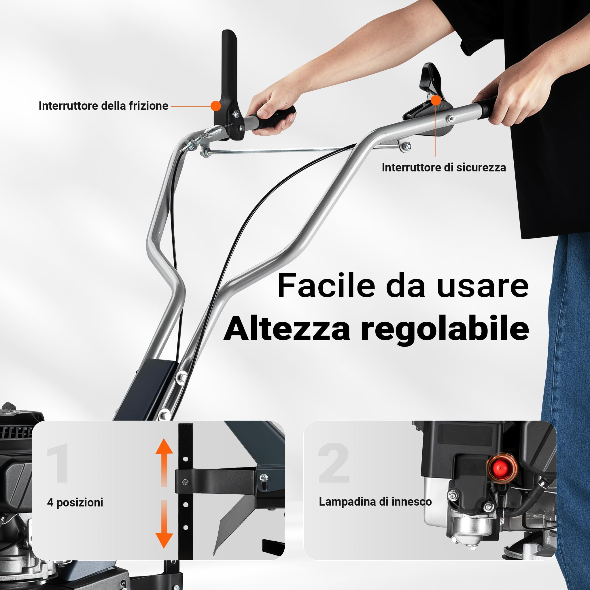 Wiltec Motozappa a scoppio, fresa a scoppio, larghezza di lavoro 36 cm, profondità di lavoro 25 cm, motore a benzina a 4 tempi, 2,5 kW, 144cc, 4 set di lame