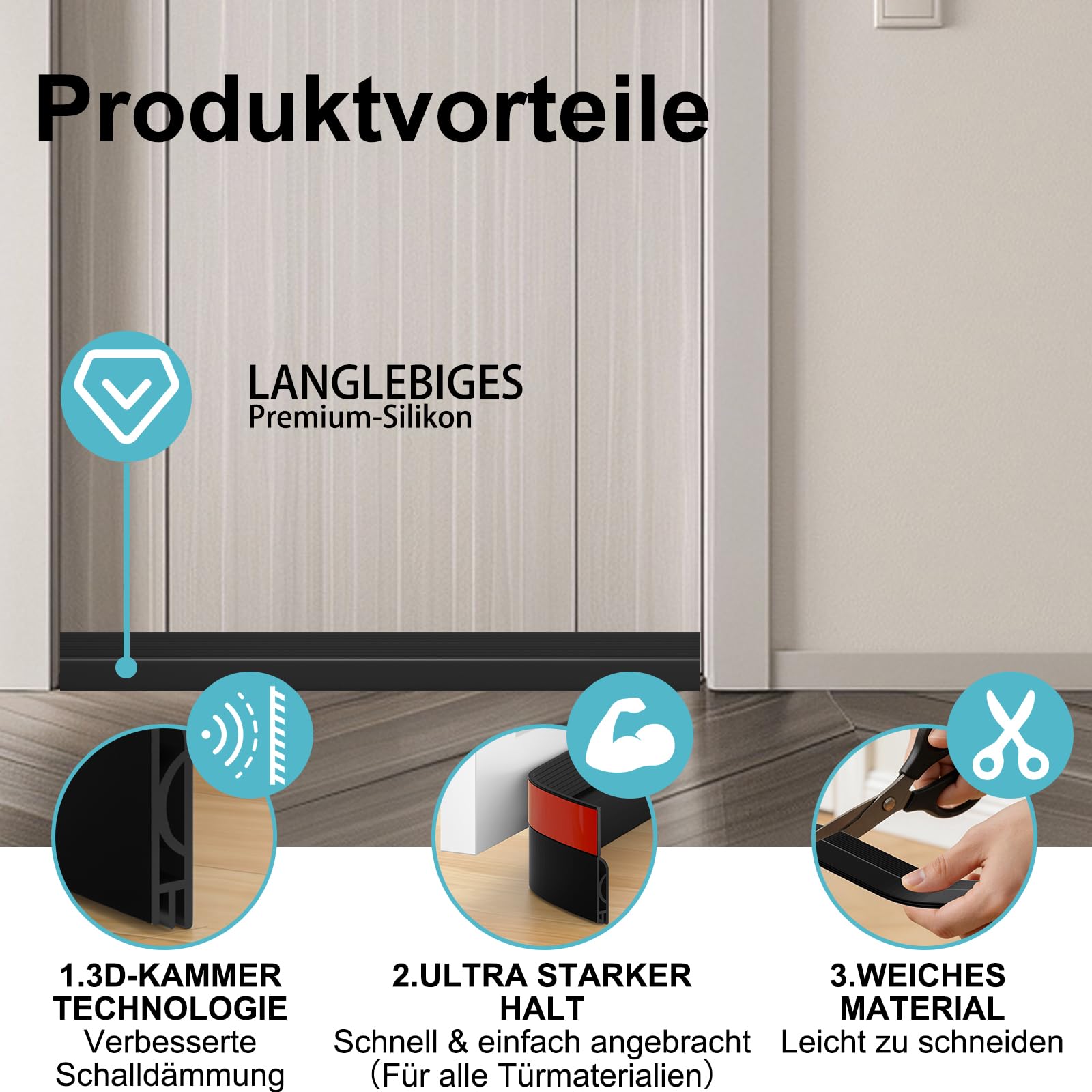 Guarnizione paraspifferi per porte, di alta qualità, autoadesiva, risparmio energetico, veloce e facile da installare, paraspifferi (nero, 5 m)