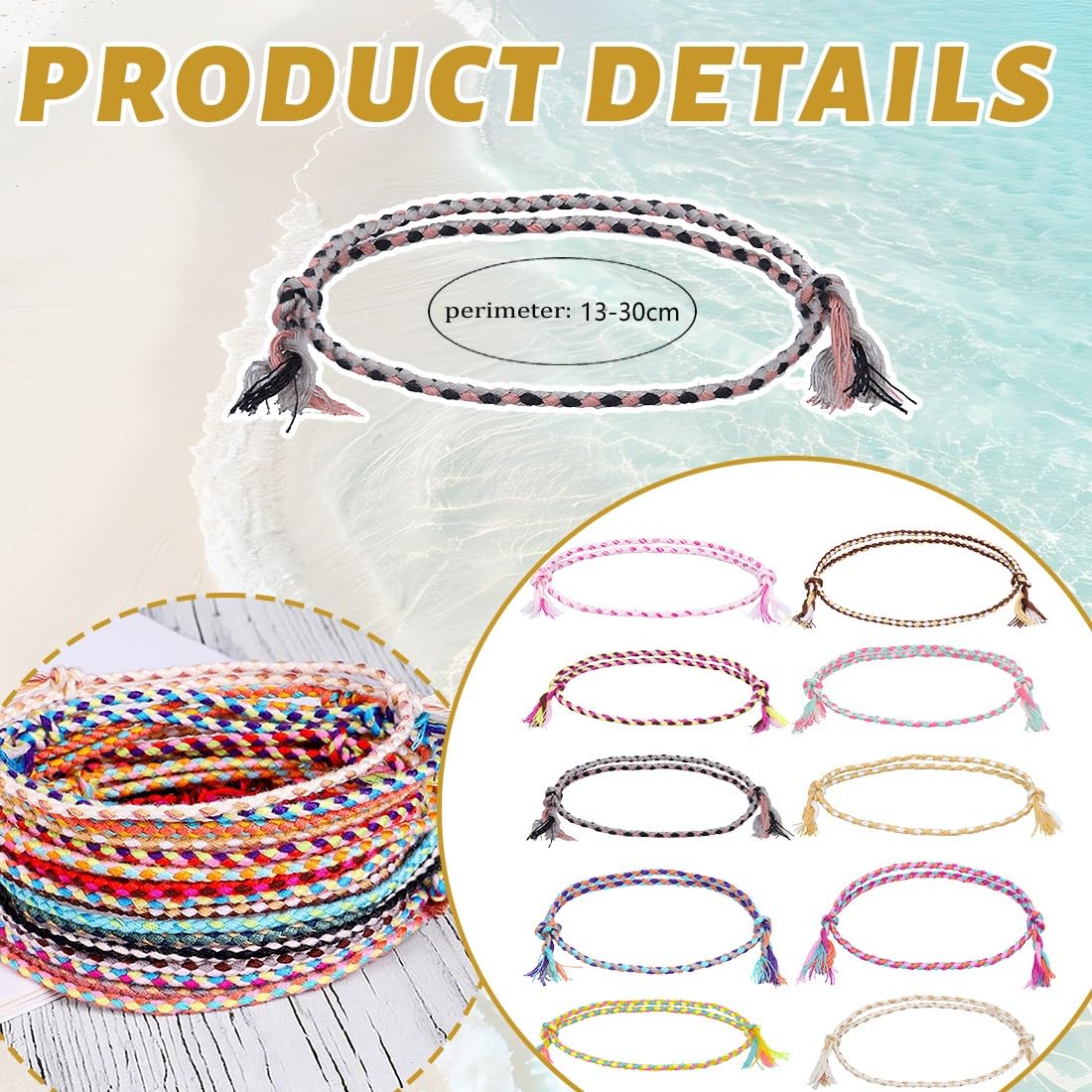 10 Pezzi Braccialetti Caviglia Surfer Set Unisex - Stile Boho Hippie Etnico - Accessori Fatti a Mano per Feste in Spiaggia - Impermeabili e Regolabili.