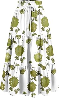 Maxi Skirts for Women Summer Boho Floral High Waisted Skirts Flowy Swing Pleated A-Line Beach Tiered Long Skirts