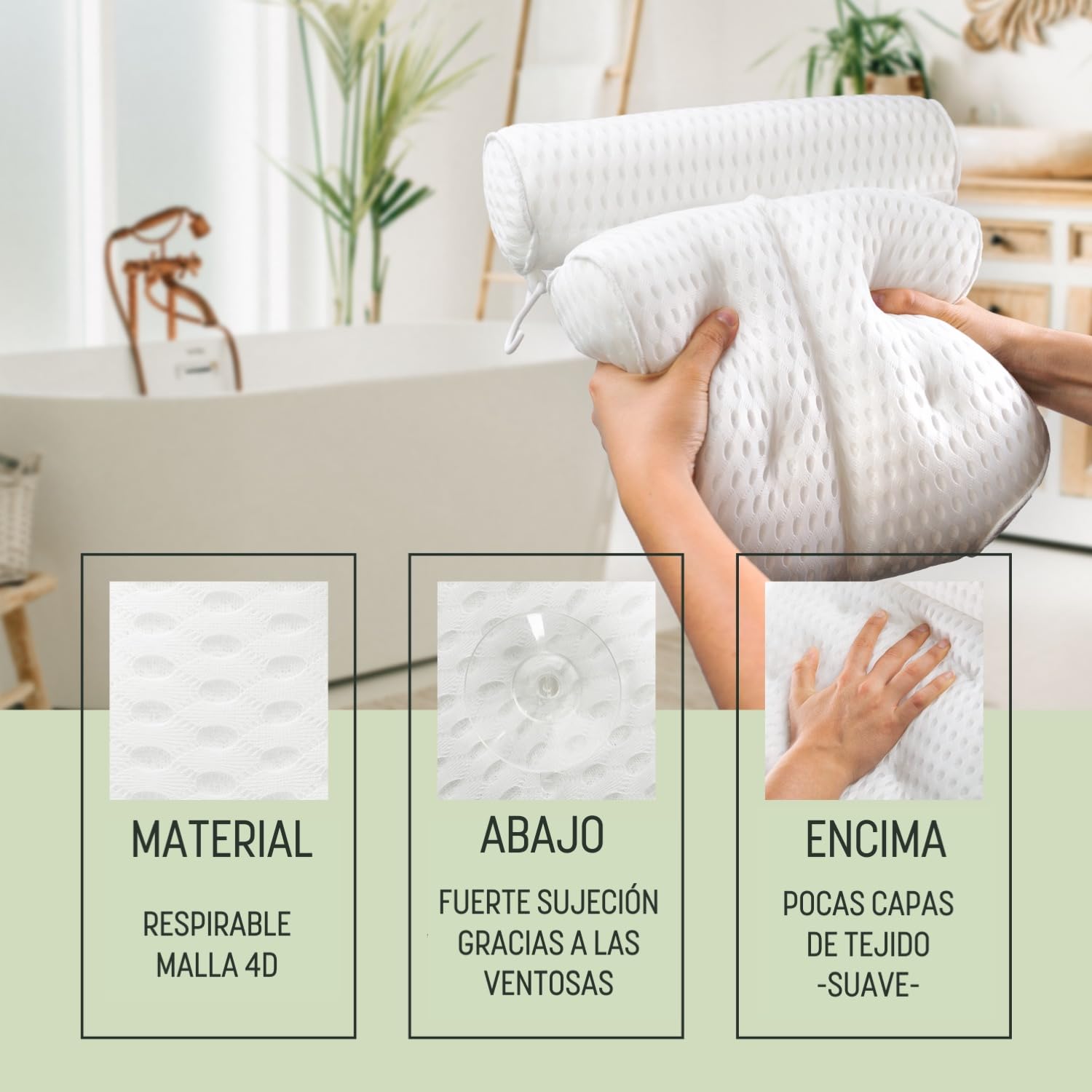 SilverRack Cojín de baño Blando [Blanco 4D] - Almohada Cervical para bañera con ventosas como Accesorio de bañera - Cojín para bañera - Cojín de baño con Ajuste ergonómico