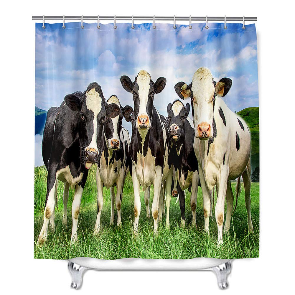 Oduo Cow Print 3D Shower Curtains Bathroom Shower Curtains Mould Proof Resistant Waterproof Washable Shower Curtain Liner With 12 Hooks - Bath Curtain (,90X180cm)