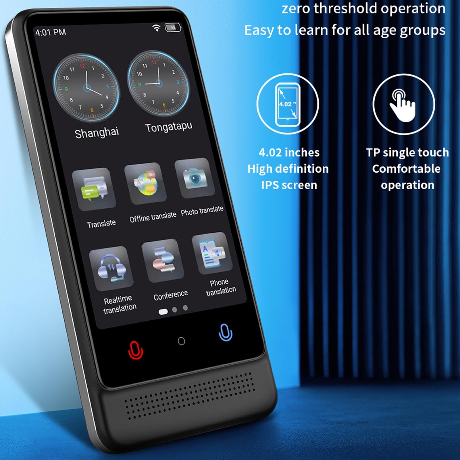 138 Urządzenie Tłumacza Języka, 1 GB +8 GB Offline Online Voice Photo Translation, Dwukierowe Urządzenie Głosowe w Czasie Rzeczywistym z Ekranem Dotykowym 3.0in, do Nauki Branży