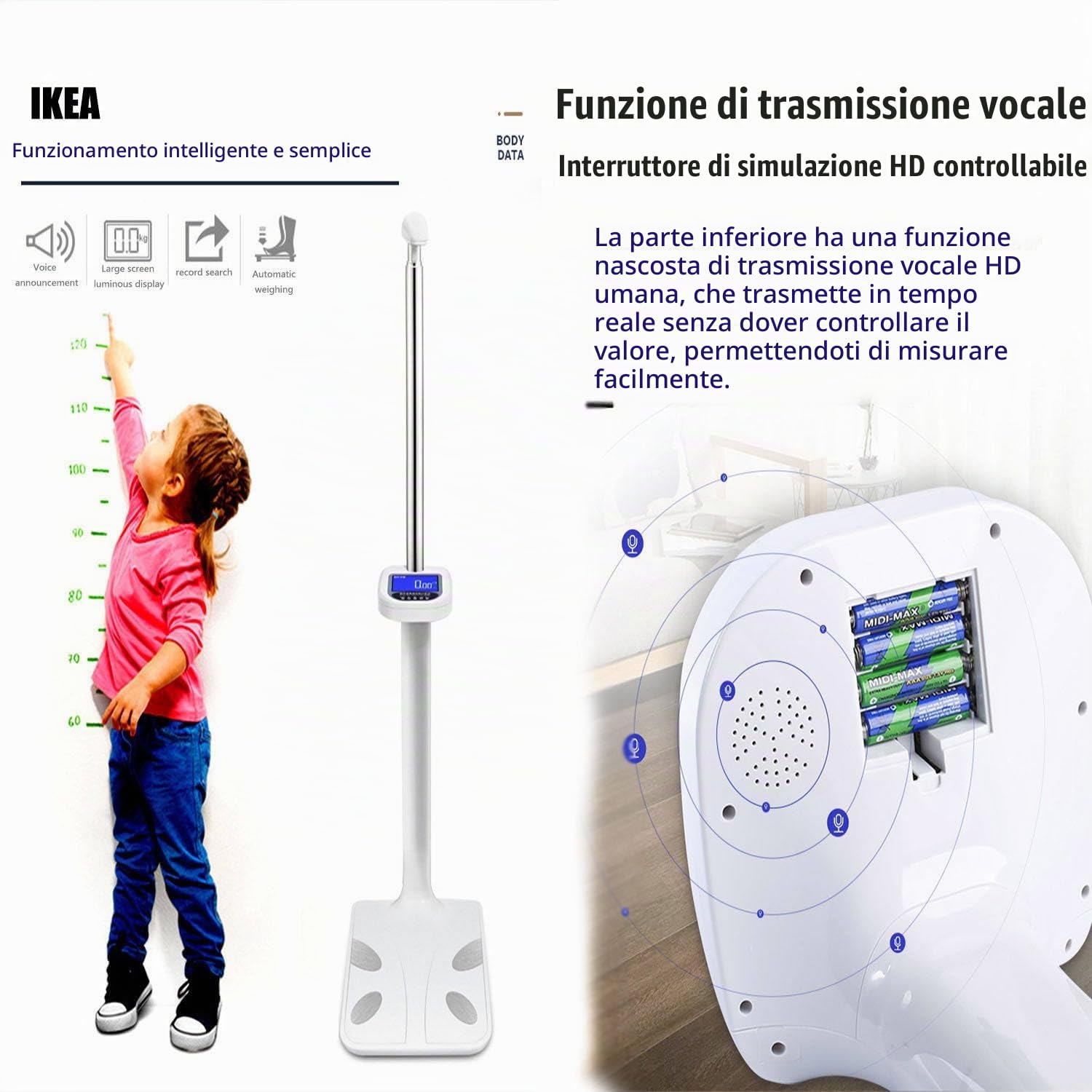 Bilancia Pesapersone,Professionale Impedenziometrica Digitale,con Funzione Bmi Strumento Misura Peso Corporeo,Massa Grassa,Bmi, Massa Muscolare,Massa Ossea,Proteine